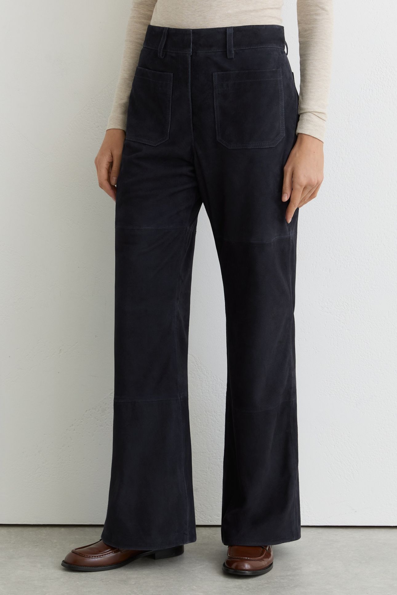 SUEDE FLARE TROUSER NAVY 2