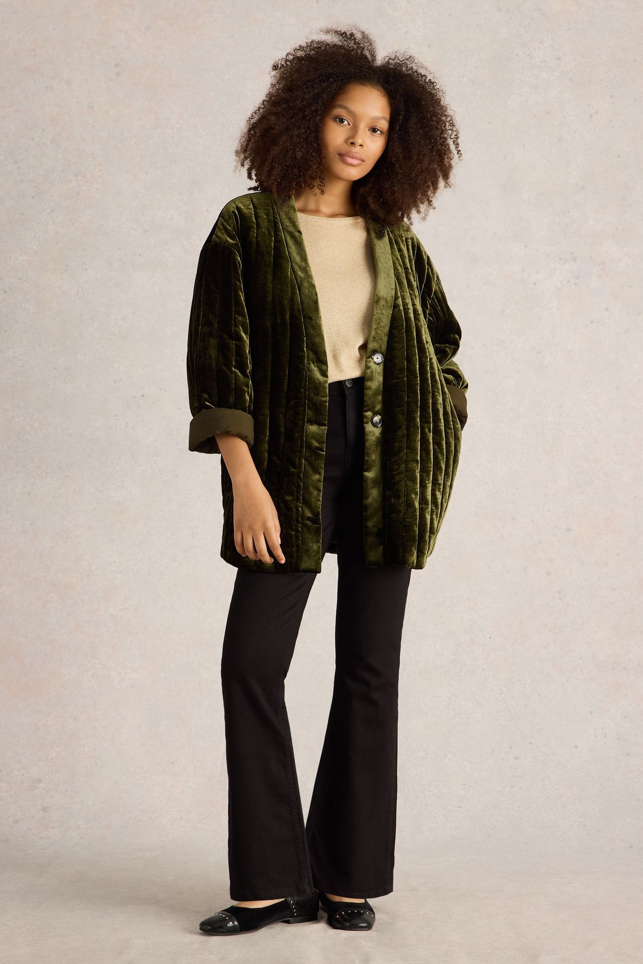 OPAL VELVET KIMONO JACKET KHAKI GRN 1