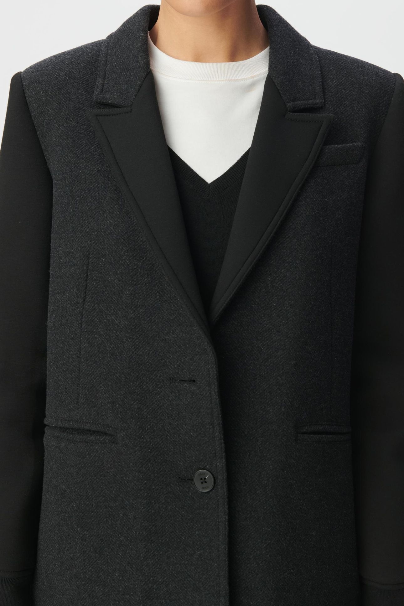 GREY MIXED FABRIC COAT WITH BLACK SLEEVES 5
