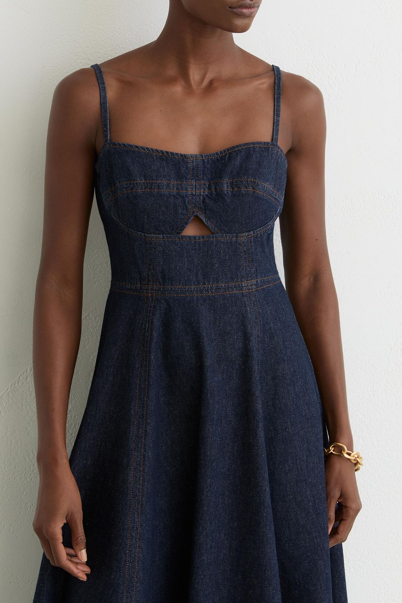 DENIM FIT AND FLARE MIDI DRESS INDIGO BLUE 4