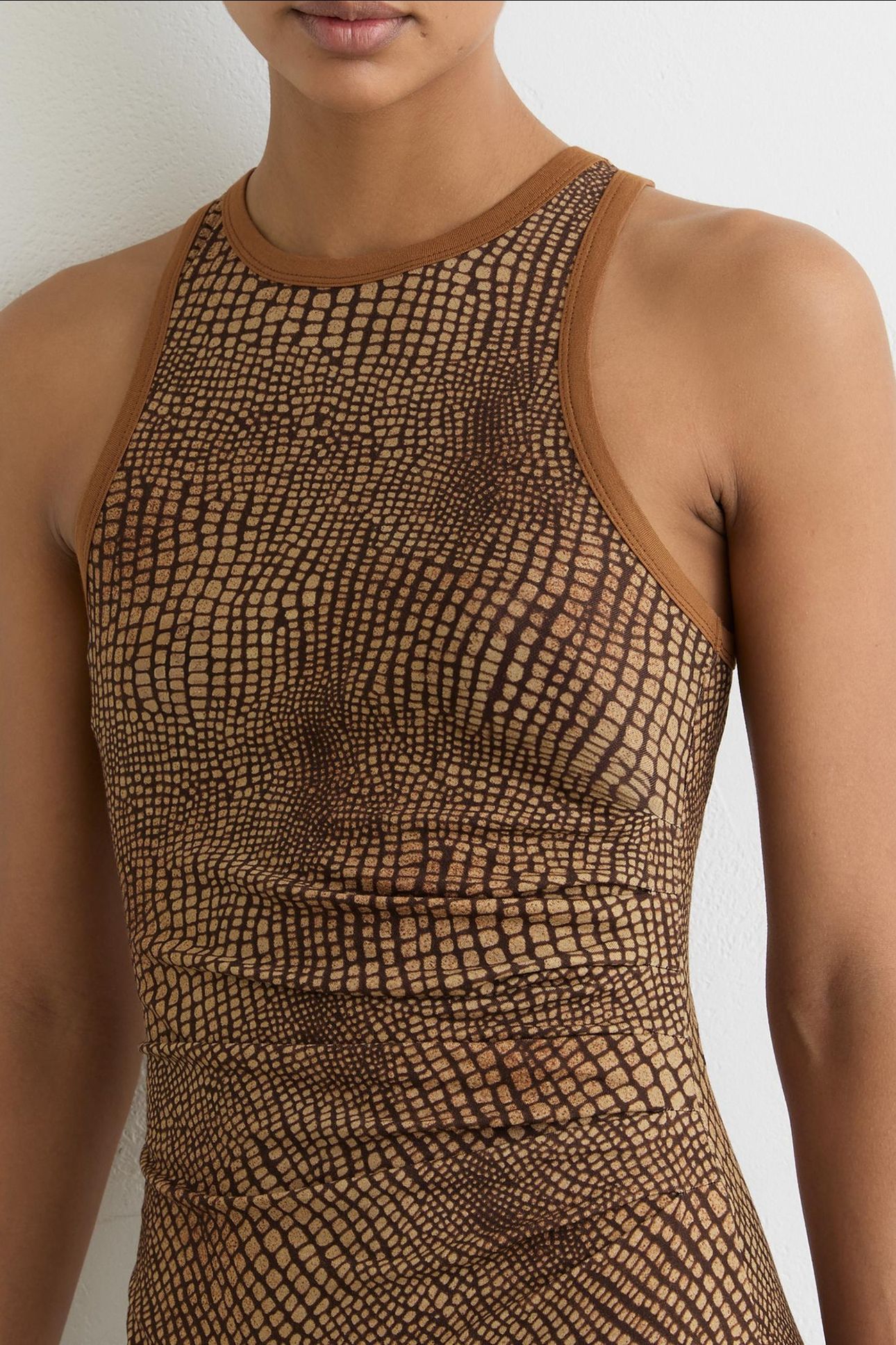 SNAKE PRINT JERSEY RACER DRESS BROWN 5