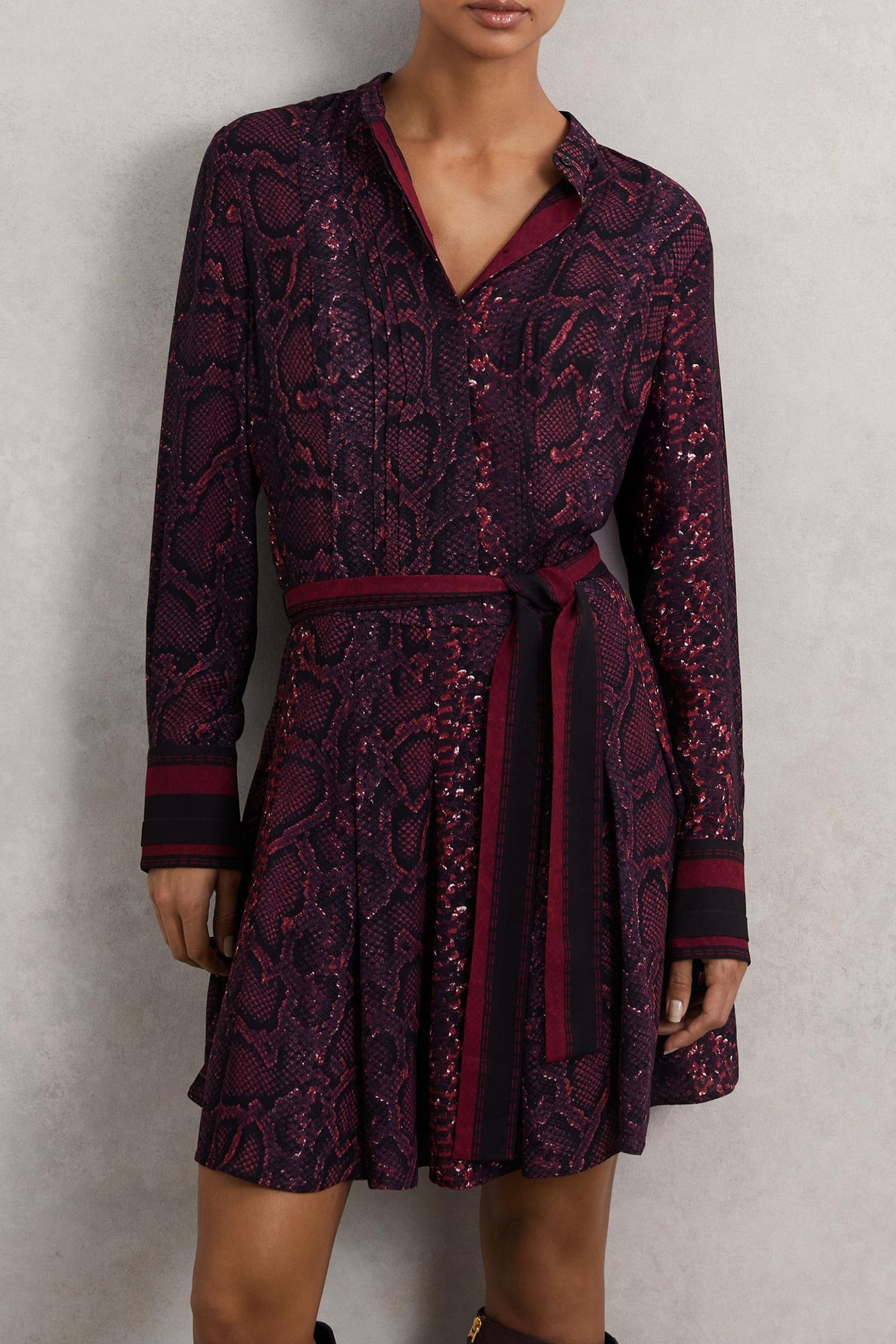 SNAKE PRINT FLIPPY DRESS BURGUNDY/BLACK 2