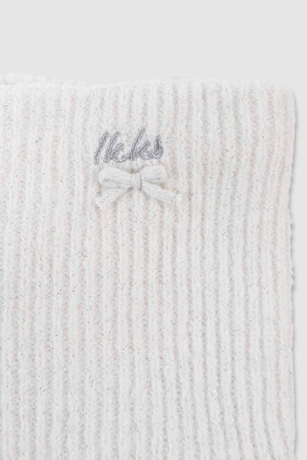 GIRLS’ WHITE GLITTERY KNIT SNOOD WITH BOW 3