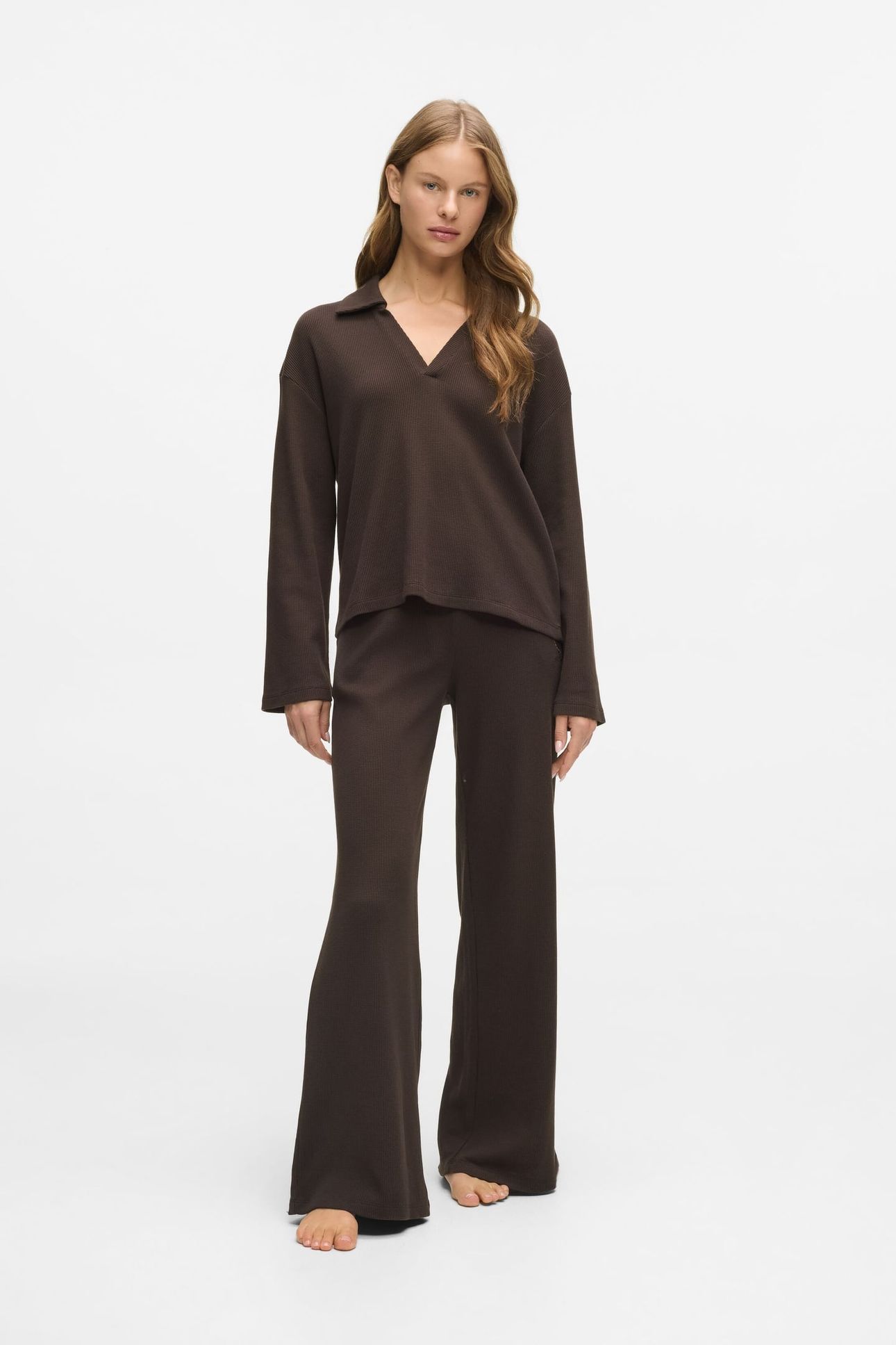 HOTEL KARL WAFFLE LS POLO TOP BLACK COFFEE 2