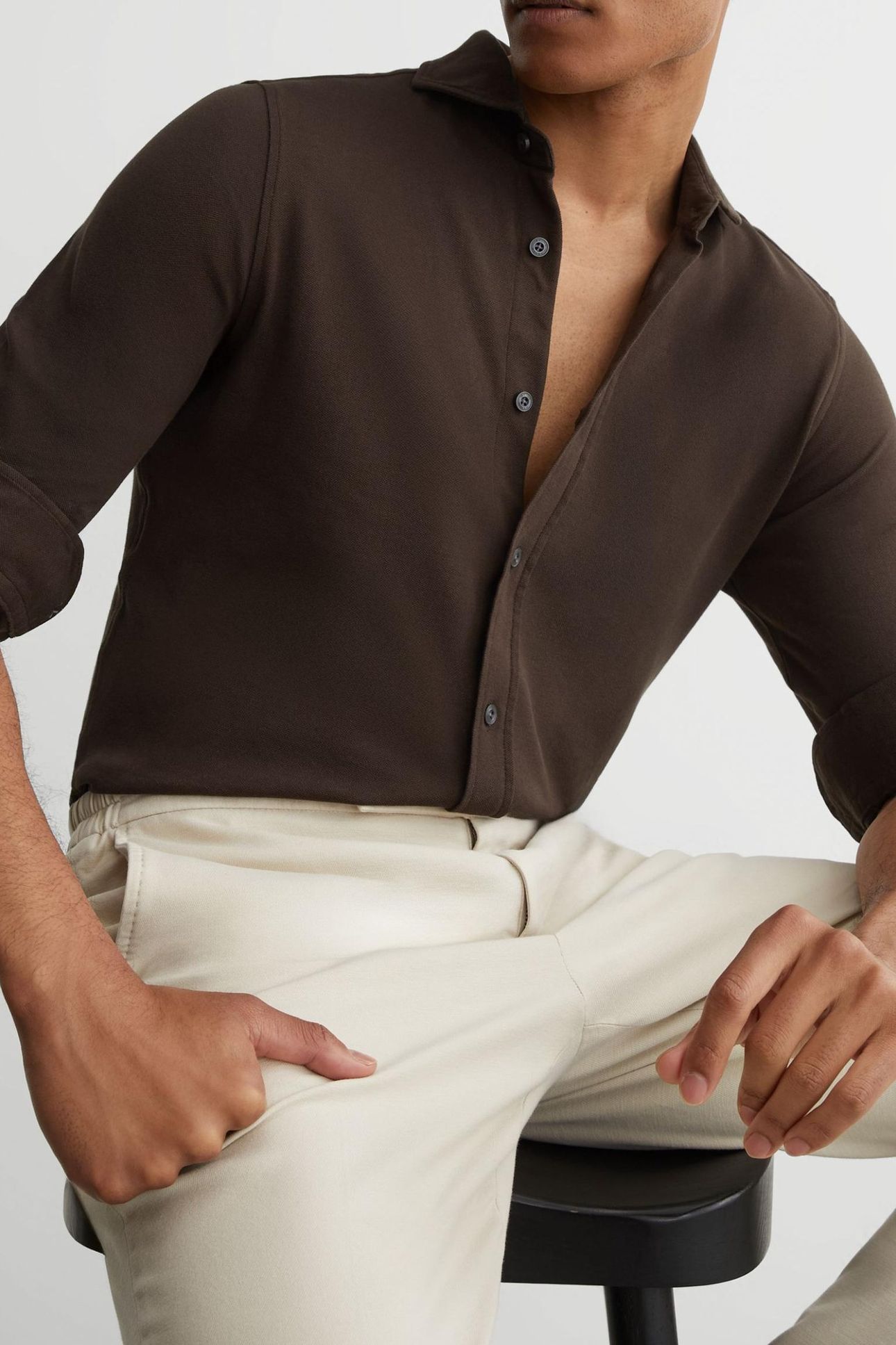 LS GARMENT DYED PIQUE SHIRT CHOCOLATE BROWN 5