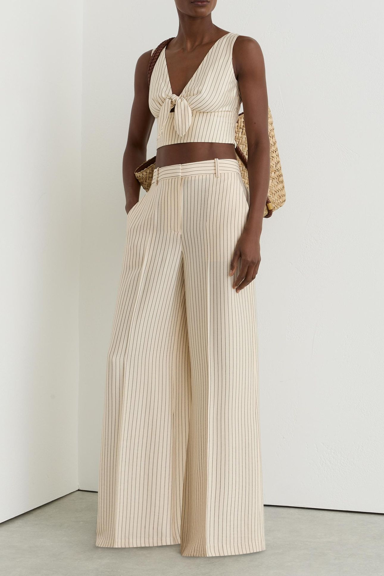 PINSTRIPE WIDE LEG TROUSER CREAM/BLACK 3