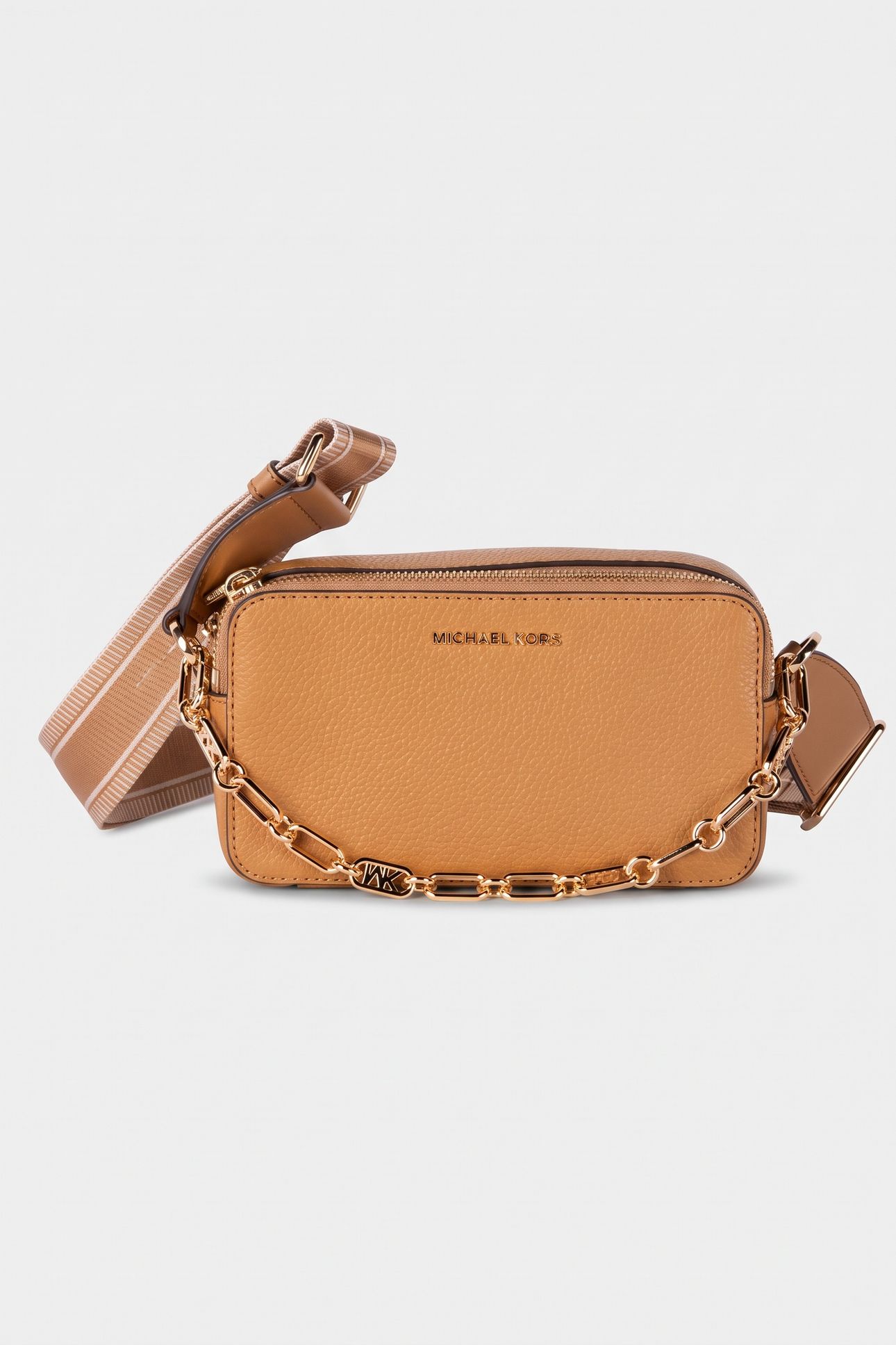 SMALL DOUBLE ZIP CAMRA CHAIN CROSSBODY PALE PEANUT 1