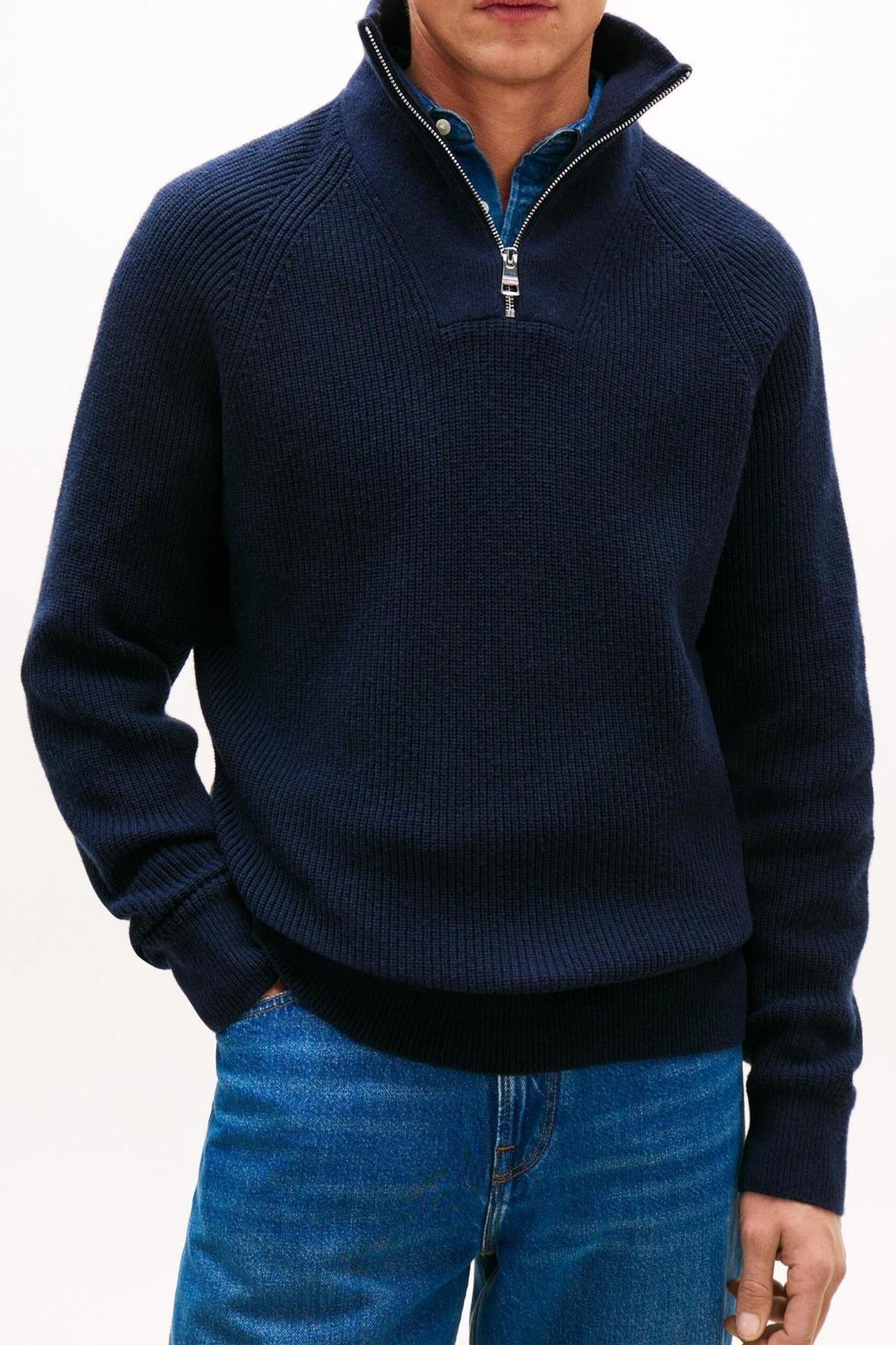 FISHERMAN RIB ZIP MOCK DARK NIGHT NAVY 2