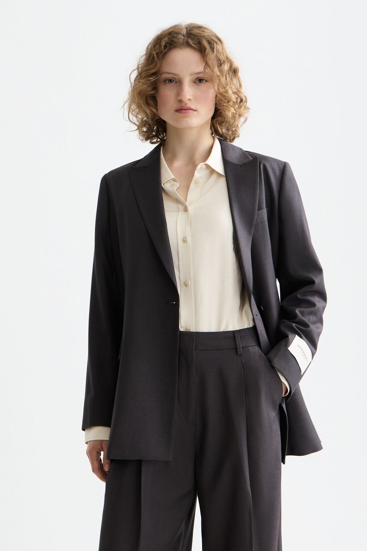 DOUBLE BREASTED WOOL BOYFRIEND BLAZER WITH BELT CHARCOAL 1