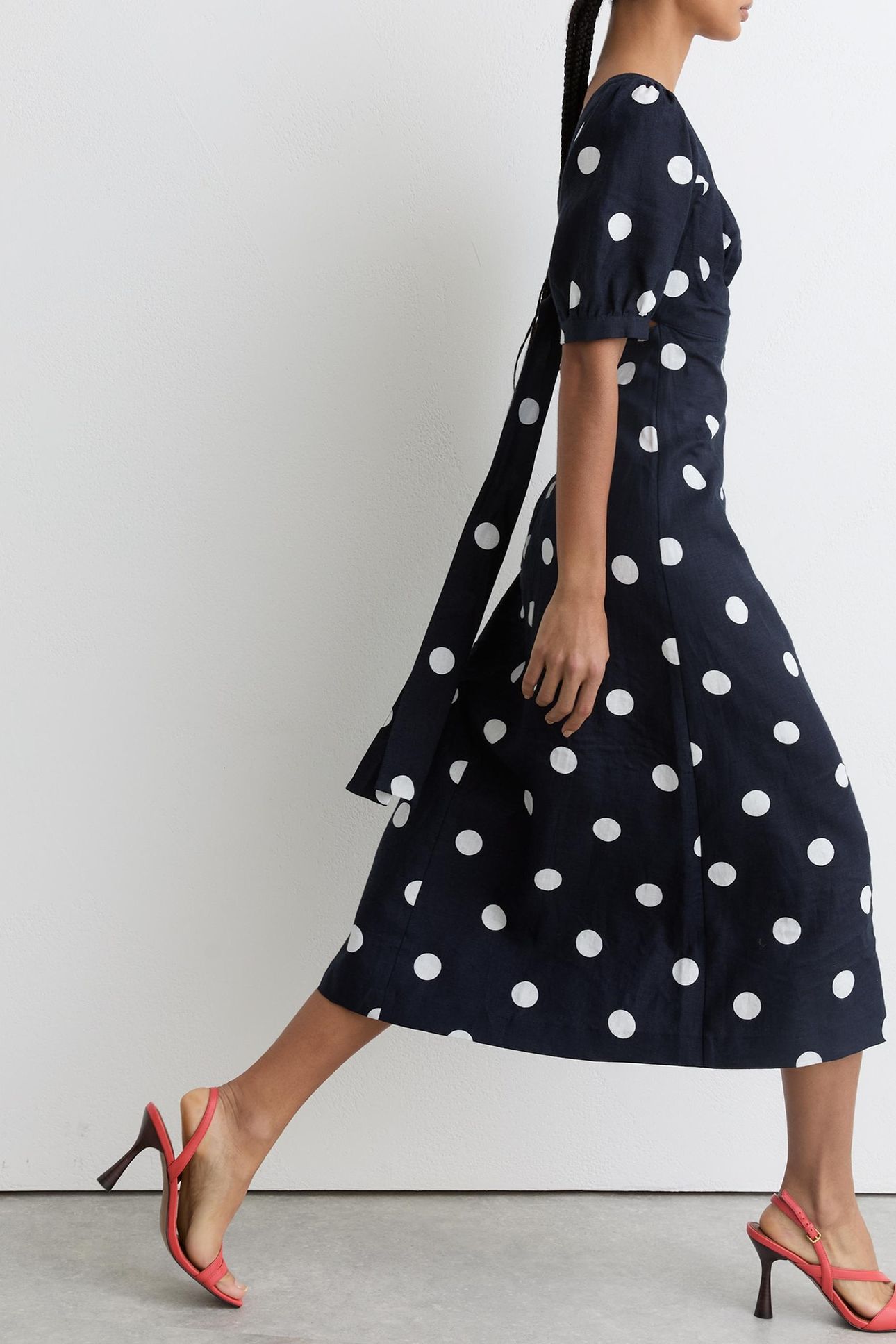 SHORT SLEEVE POLKA DOT MIDI DRESS NAVY/IVORY 3