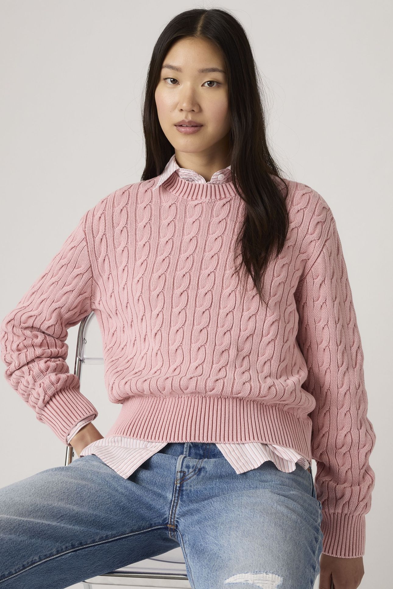 BOYFRIEND CABLE CREWNECK PULLOVER 3