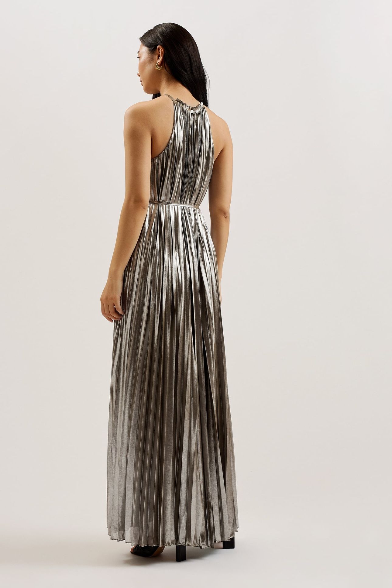 YALINA HALTER NECK MIDI DRESS SILVER 2