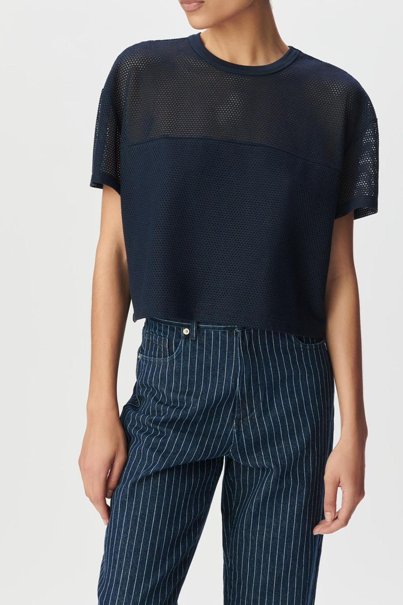 NAVY EMBOSSED MESH T-SHIRT 1