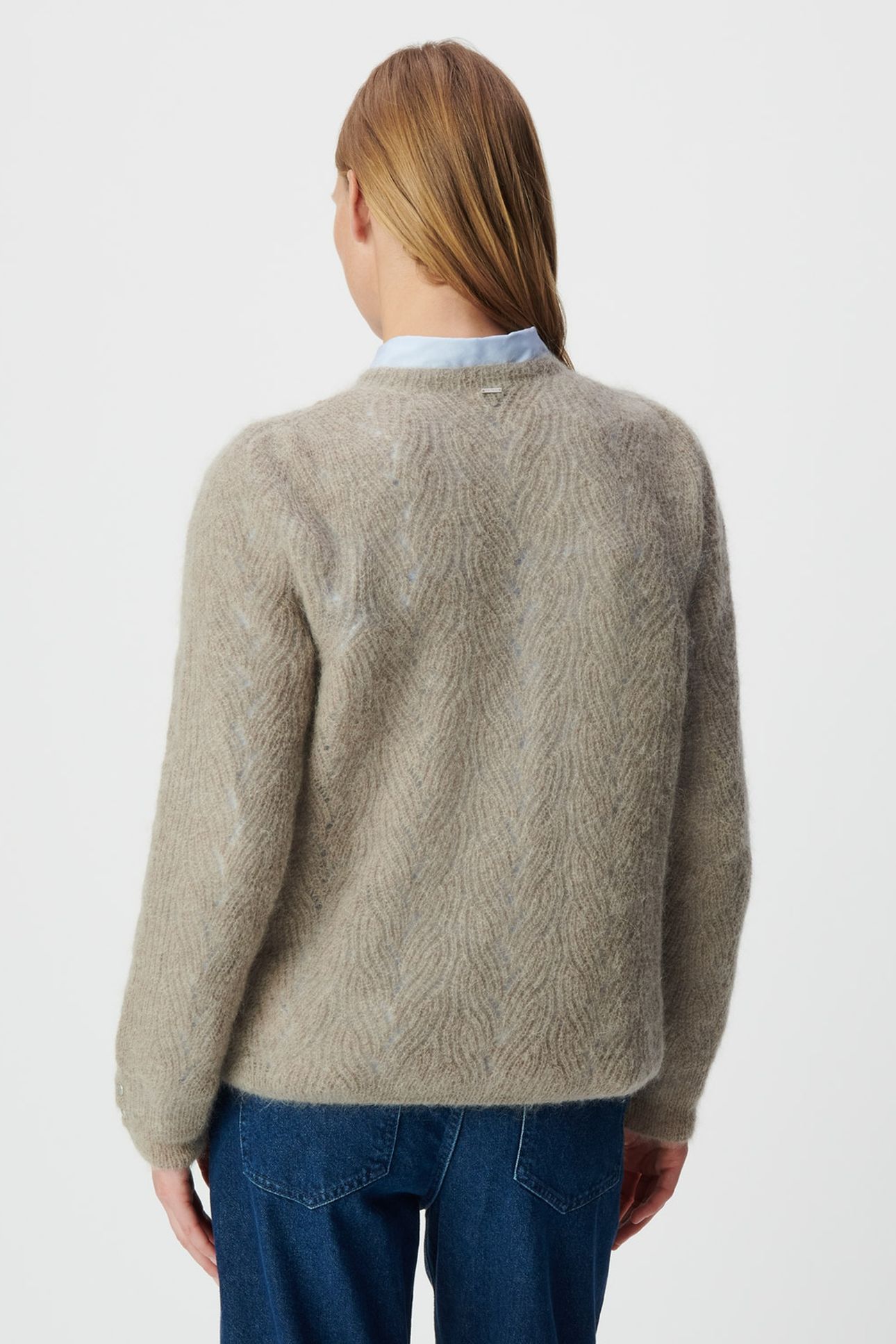 BEIGE MOHAIR-BLEND DECORATIVE CABLE KNIT SWEATER 2