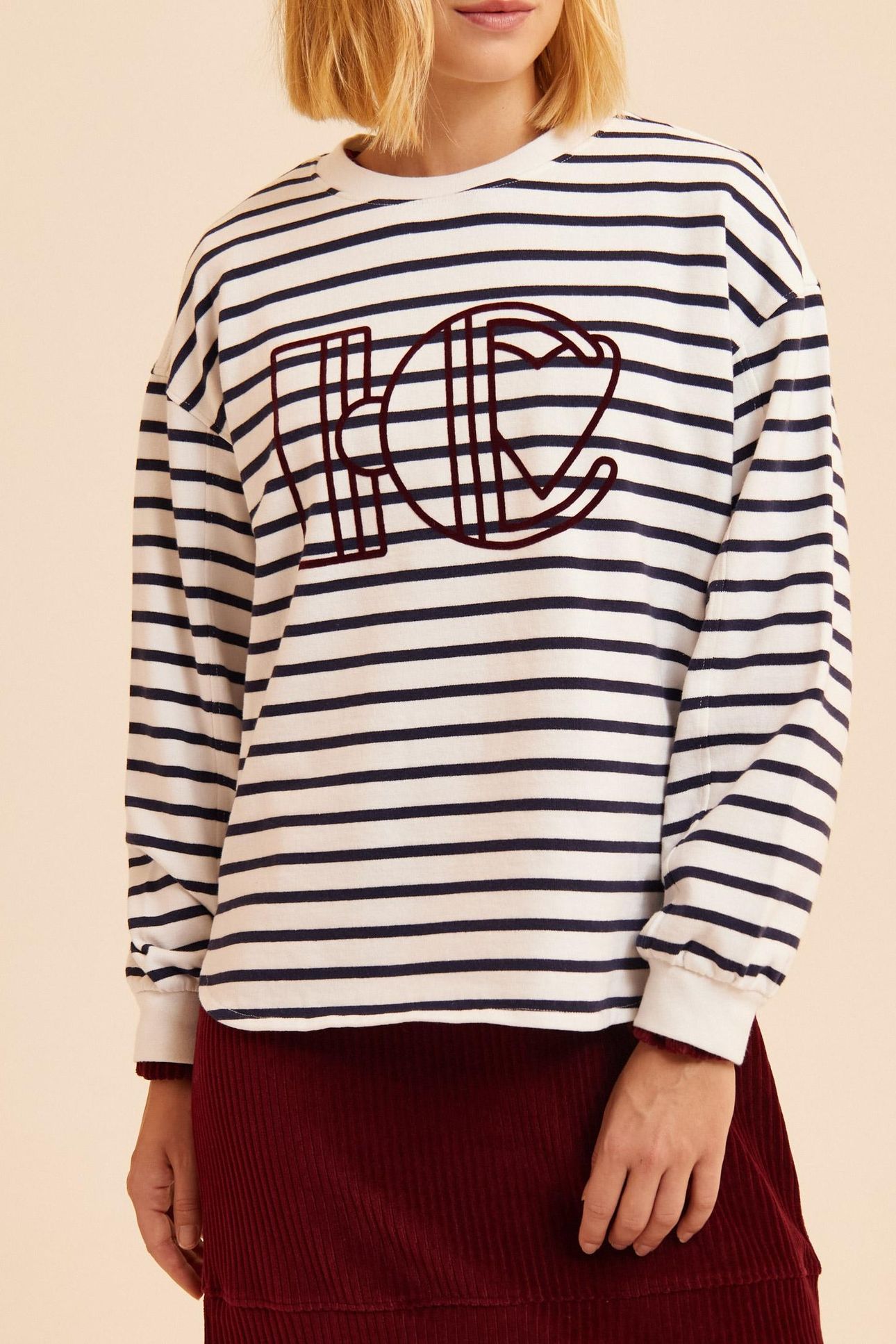 WHITE SWEATSHIRT NAVY BLUE STRIPES 1