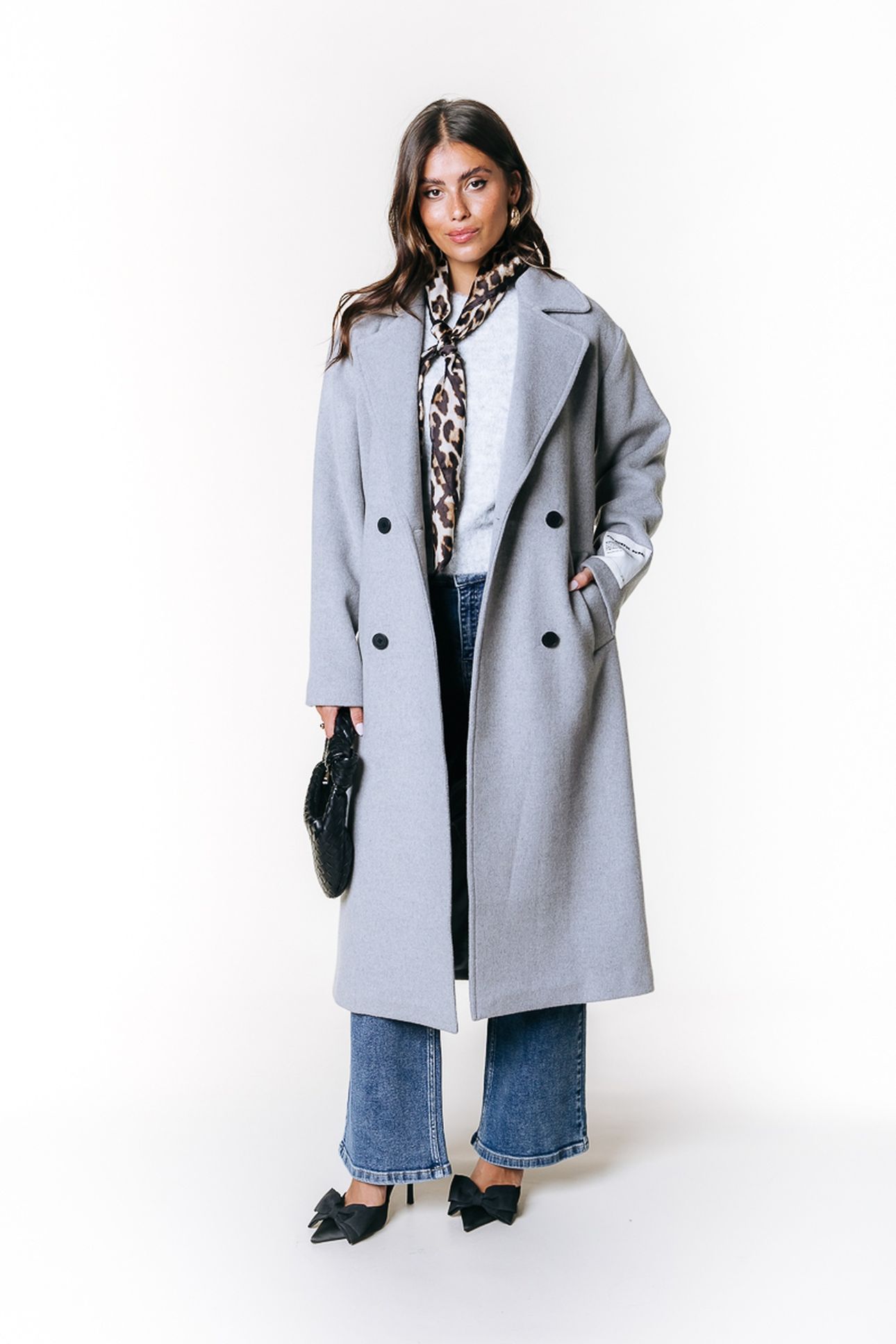 ZANIA DOUBLE BREASTED WOOL LONG COAT LIGHT GREY MELANGE 1