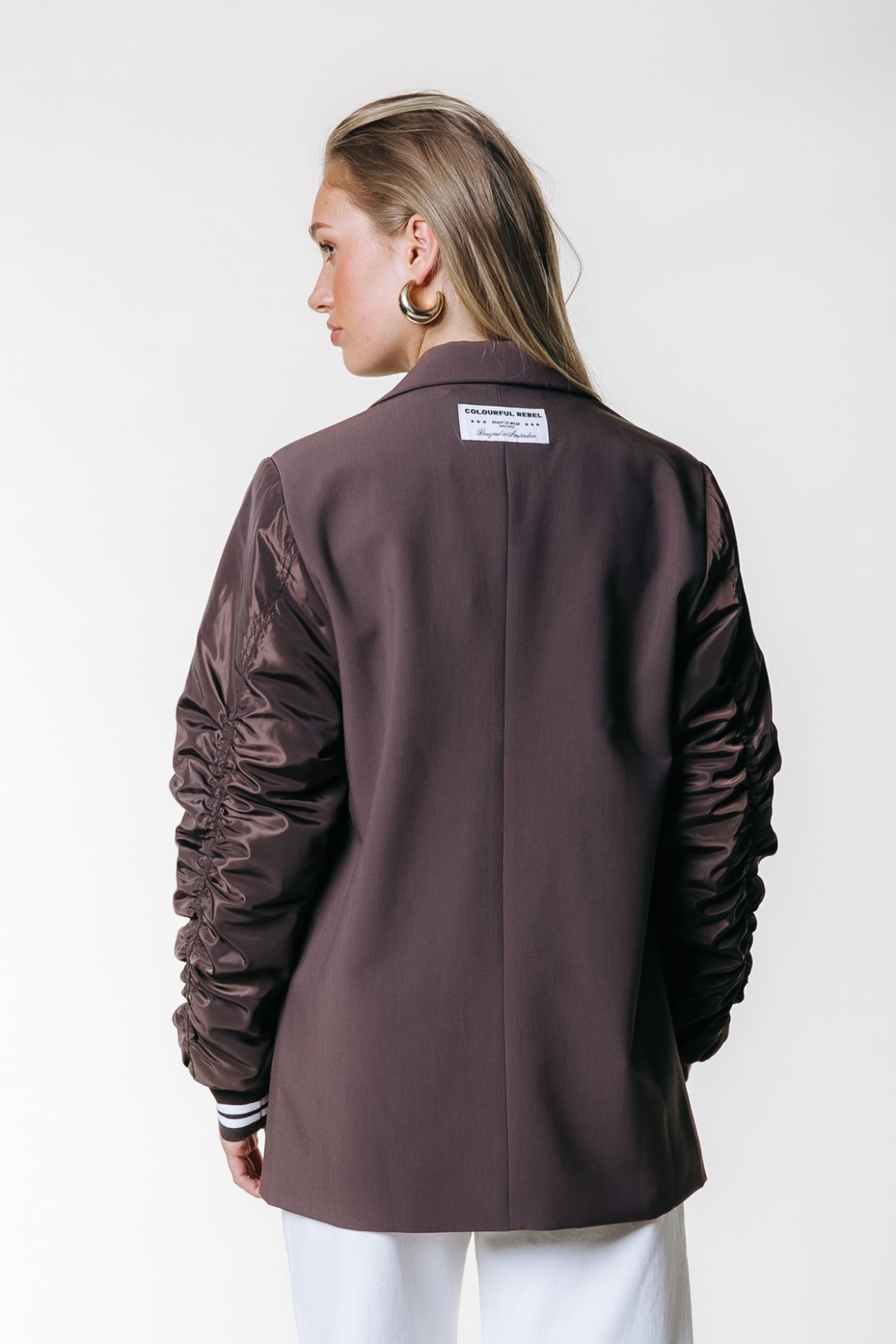 GEMMA CONTRAST SLEEVE BLAZER BROWN 3