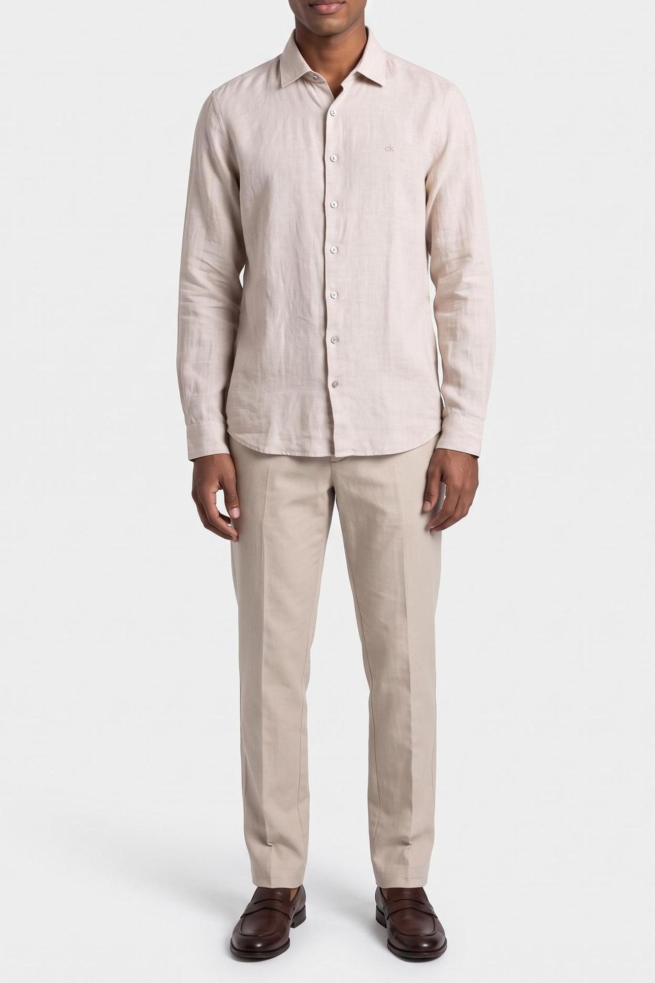 LINEN SOLID SLIM SHIRT STONY BEIGE 1