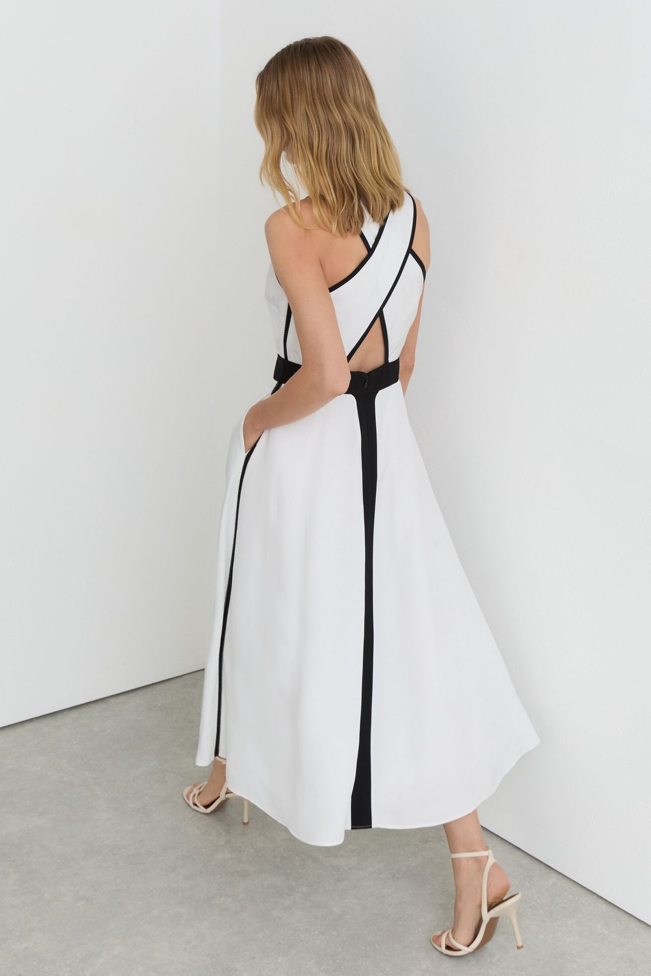 CONTRAST TRIM MIDI DRESS IVORY/BLACK 2