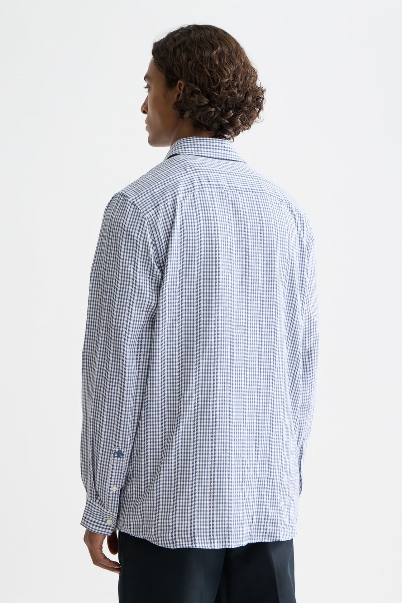 MICROCHECK COTTON POPLIN SHIRT NAVY 2