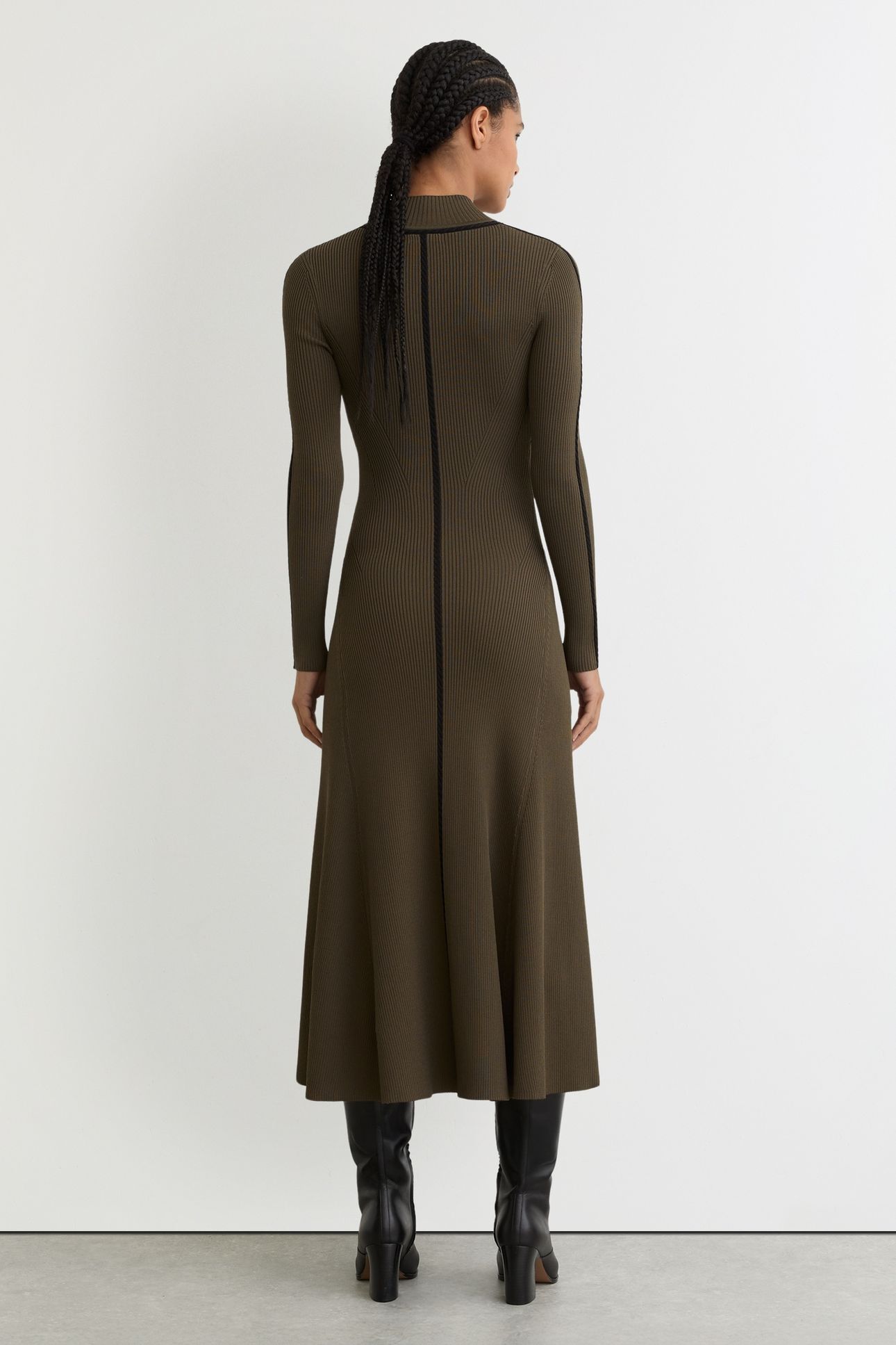 KNITTED MIDI DRESS KHAKI GREEN 2