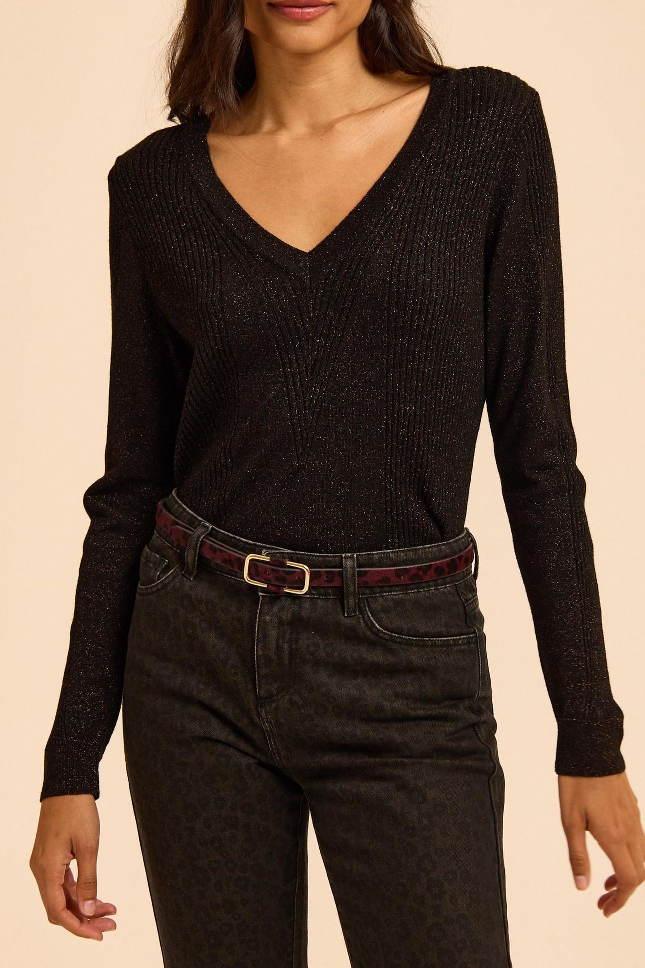 BLACK LUREX KNIT SWEATER WITH RIBBING 1