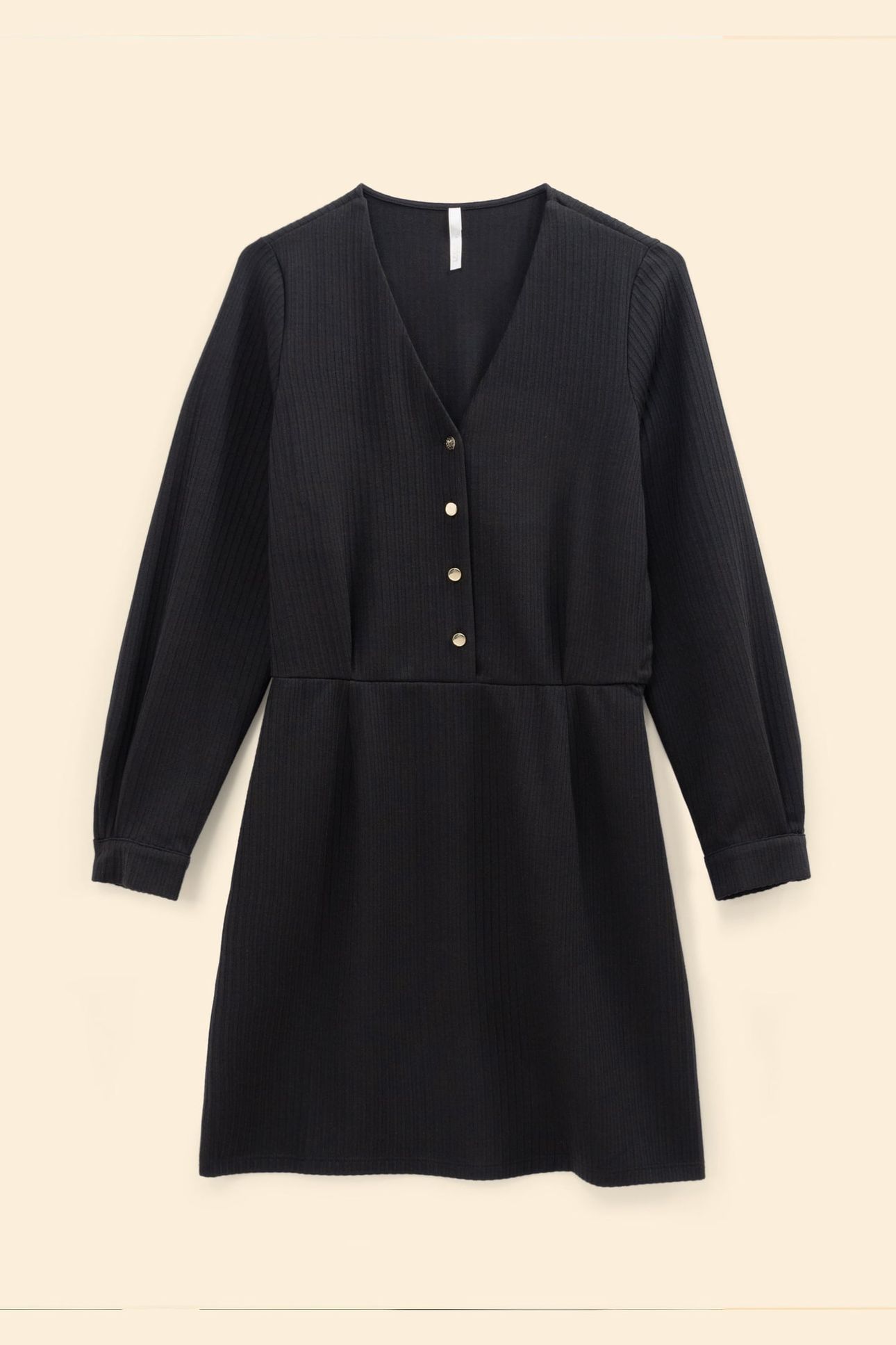 BLACK RIBBED KNIT LONG-SLEEVED DRESS 4