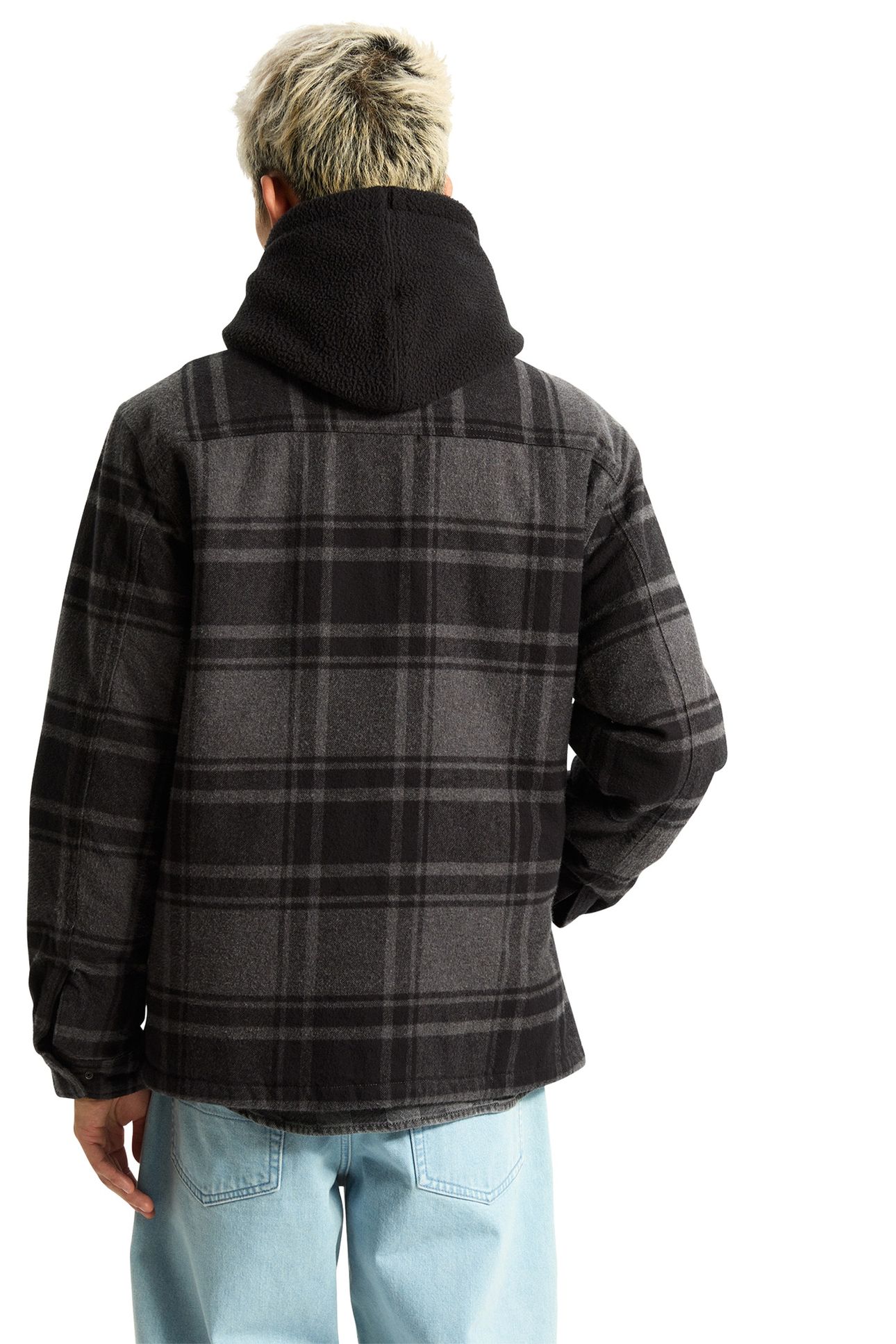 PIEDMONT HOODED PLAID SHACKET BLACK/ASPHALT HEATHER 3