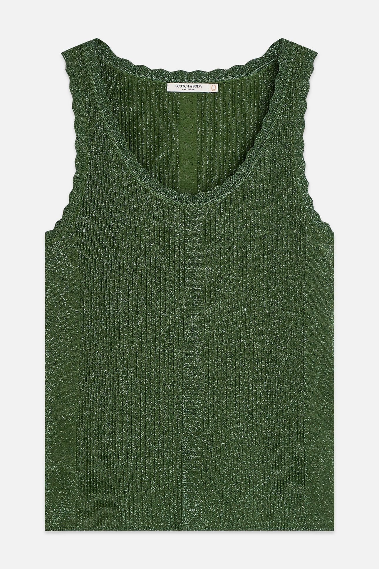 METALLIC RIBBED KNITTED TANK GARDEN GREEN 1