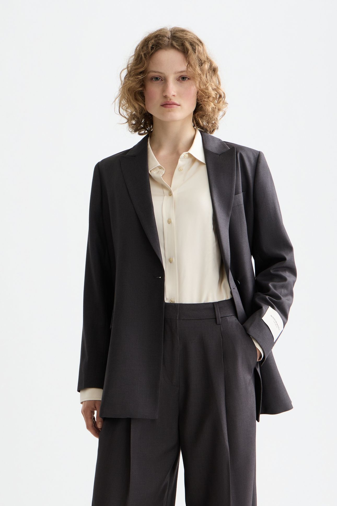 CORE DB TROPICAL WOOL BOYFRIEND BLAZER WITH BELT CHARCOAL ME 1