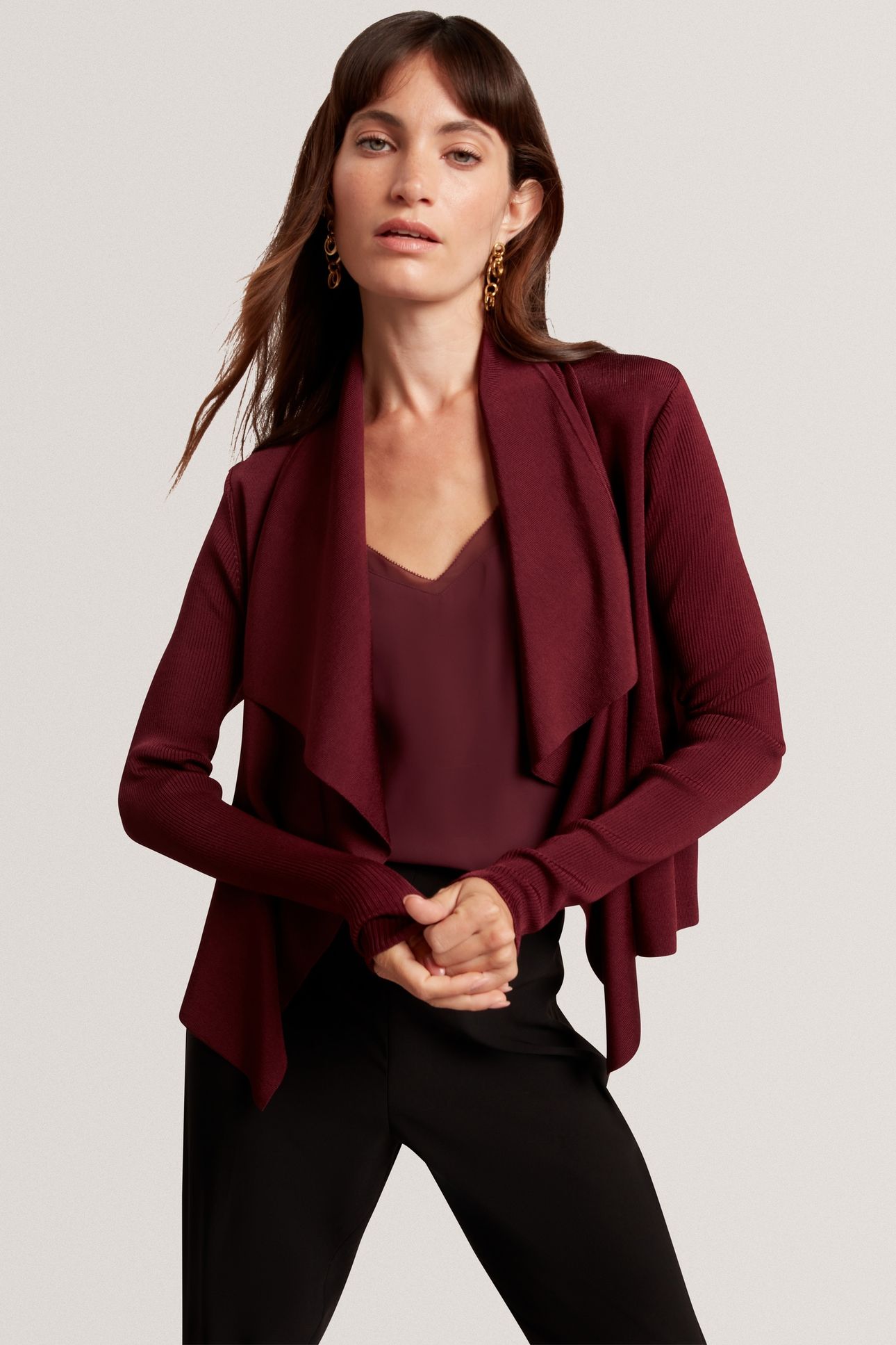 WATERFALL FRONT CARDIGAN MAROON 1
