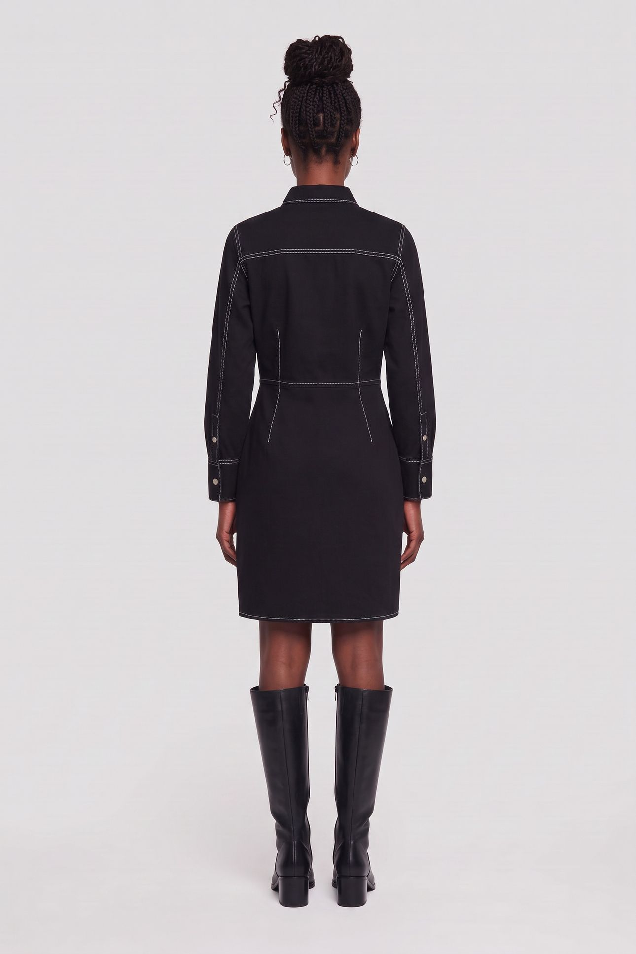 KLJ LSLV CONTRAST DENIM DRESS MINIMAL WASHED BLACK 4