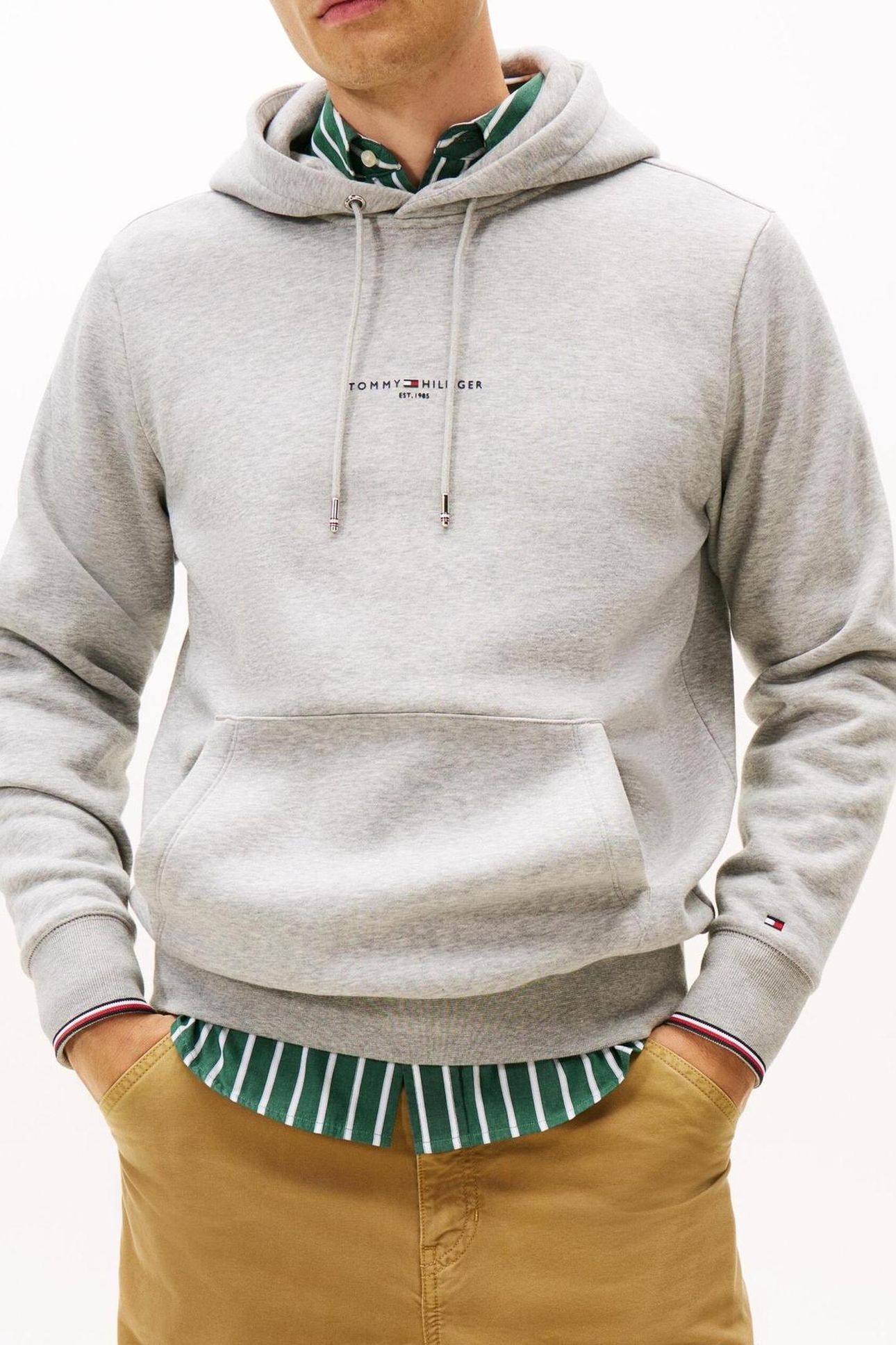 TOMMY LOGO TIPPED HOODIE LIGHT GREY HEATHER 1