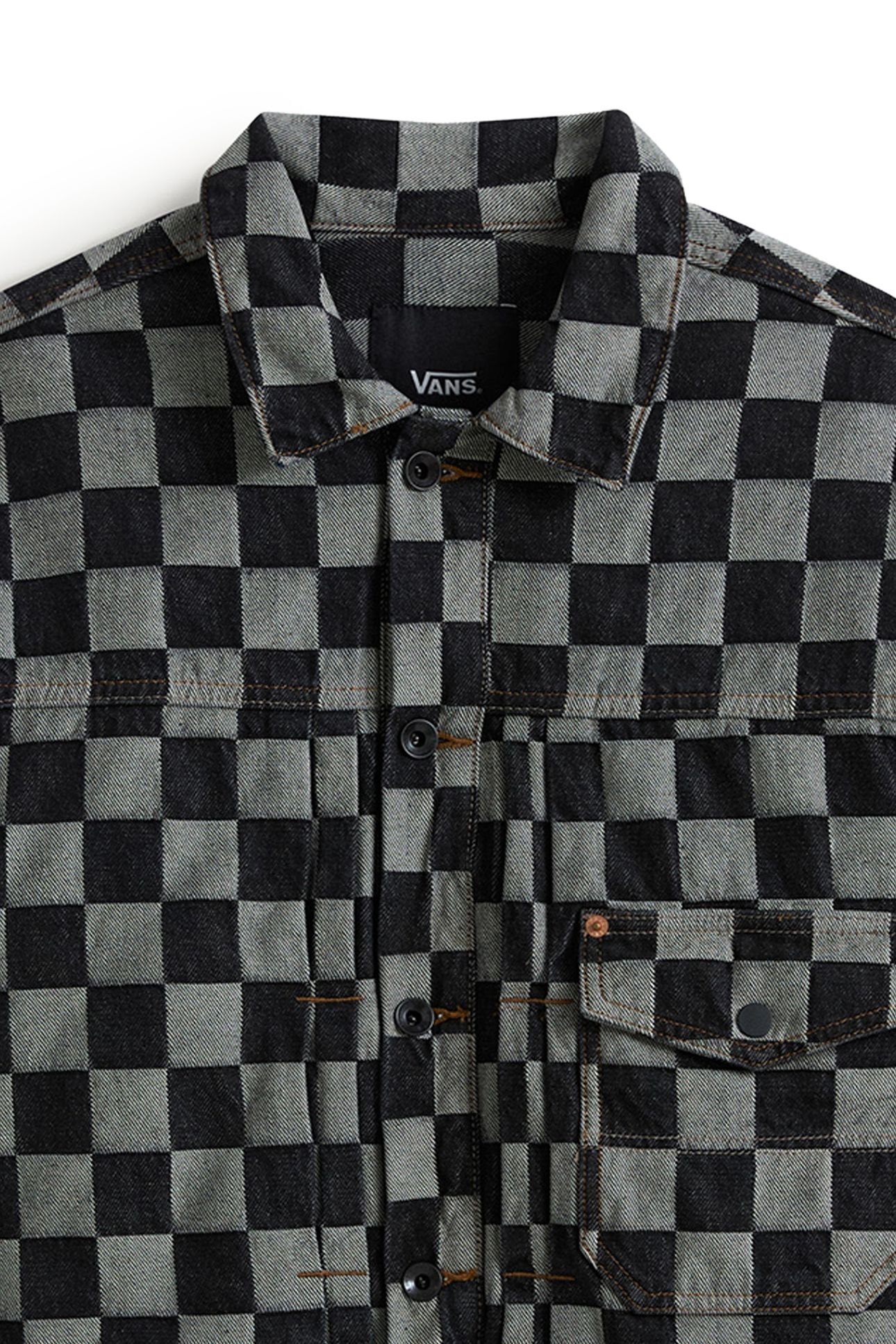 CHECK-5 CHECKERBOARD DENIM TRUCKER JACKE BLACK 7
