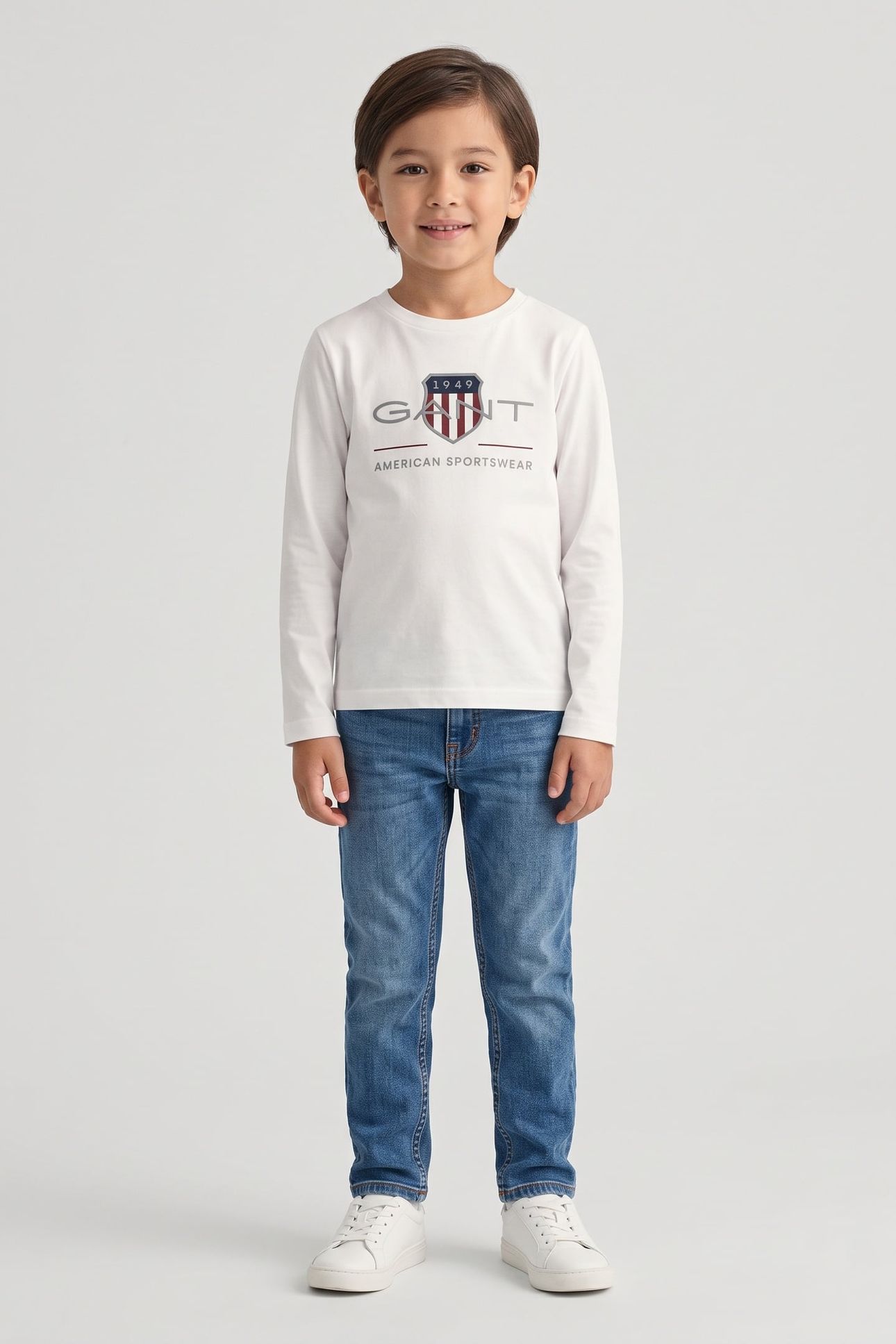KIDS UNISEX ARCHIVE SHIELD LS T-SHIRT WHITE 1