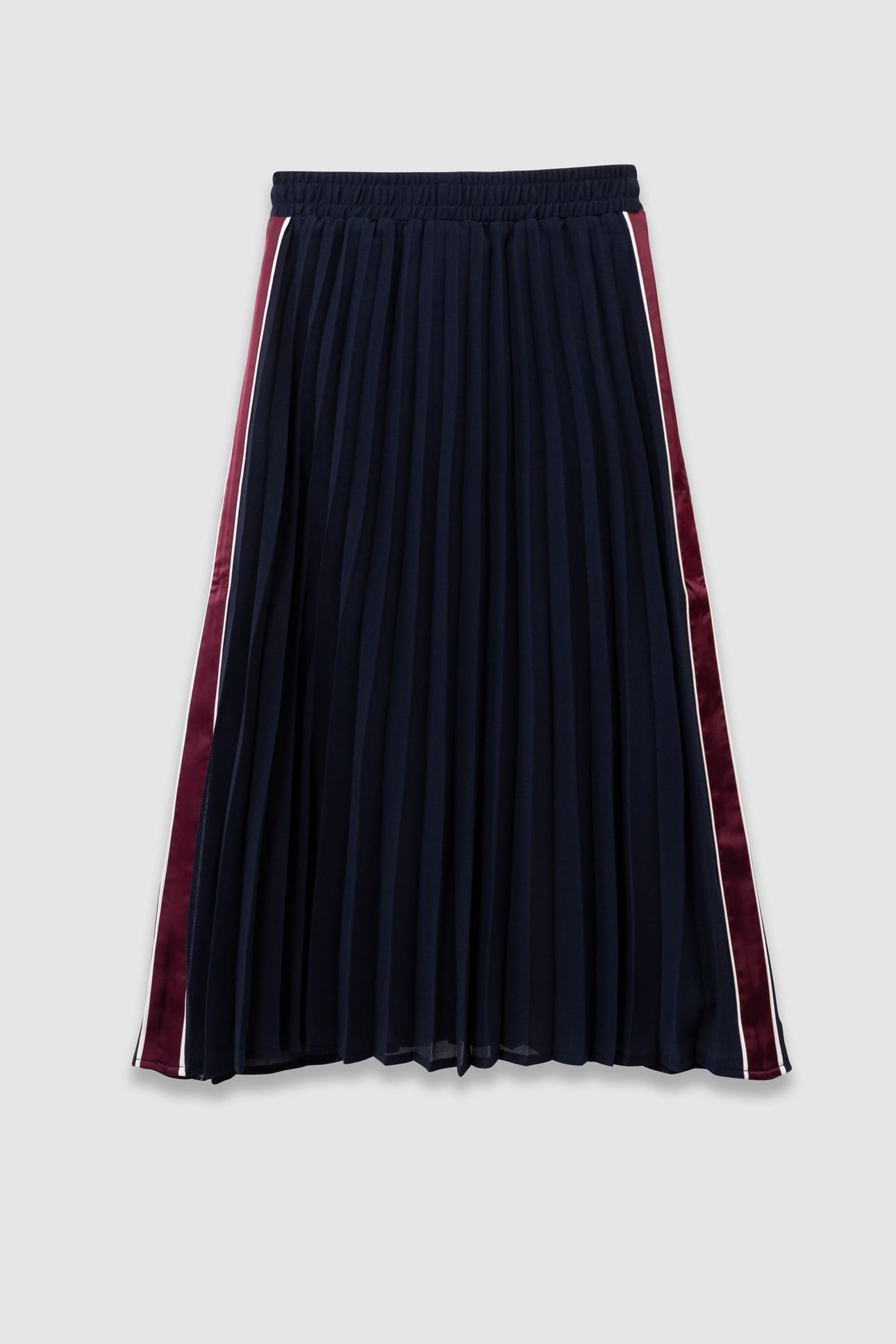GIRLS’ NAVY PLEATED LONG SKIRT WITH SIDE STRIPES 1