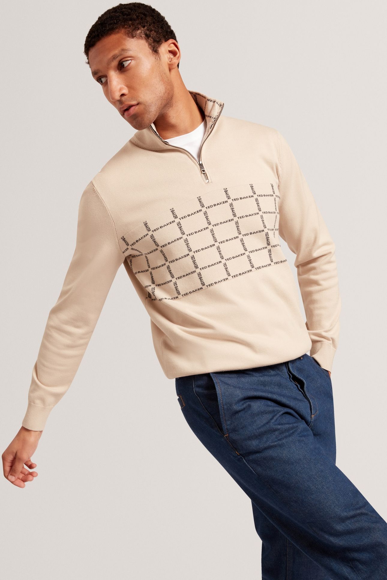 LS BRANDED CHECK HALF ZIP TAUPE 2