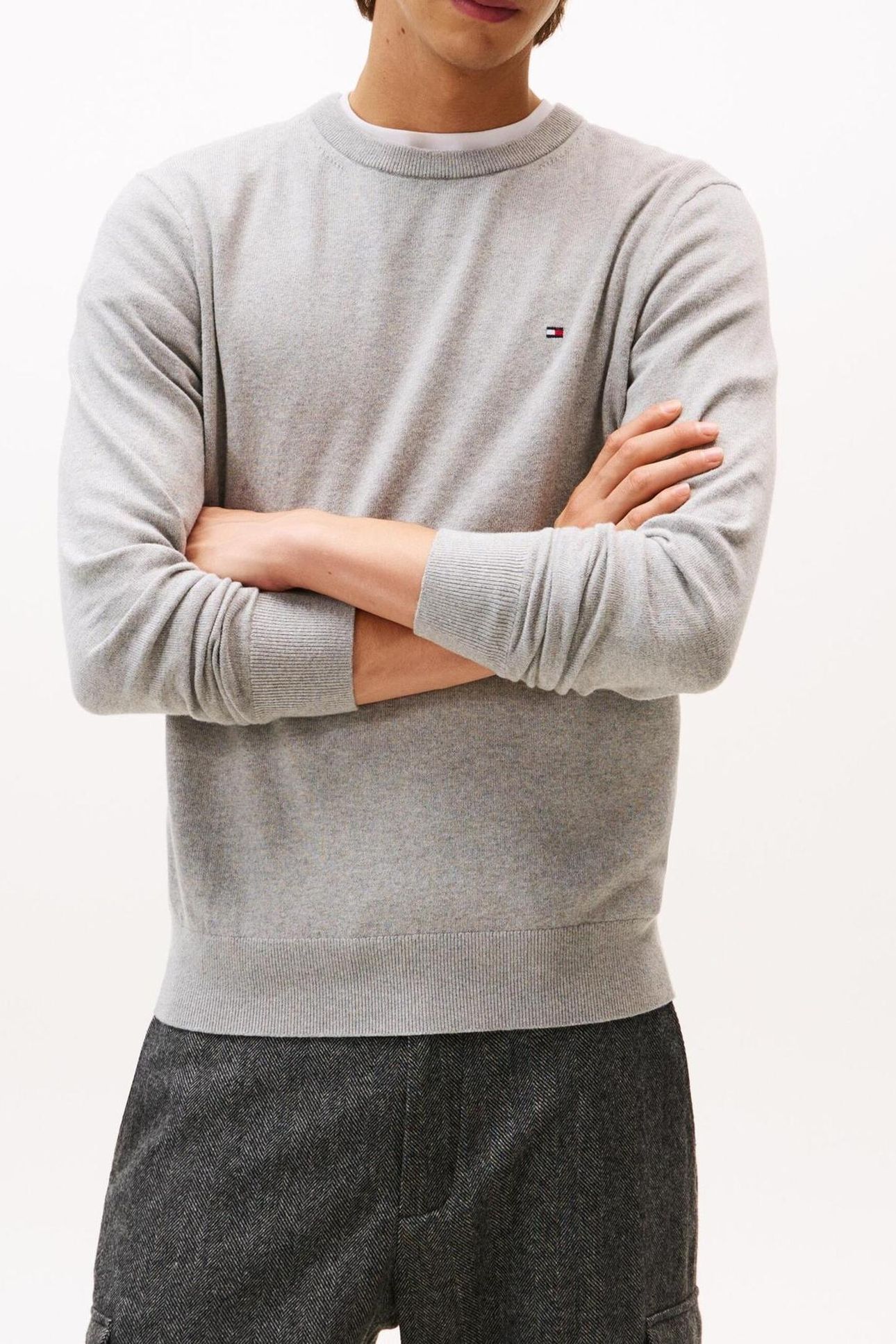 PIMA COTTON CASHMERE SWEATER LIGHT GREY HEATHER 1