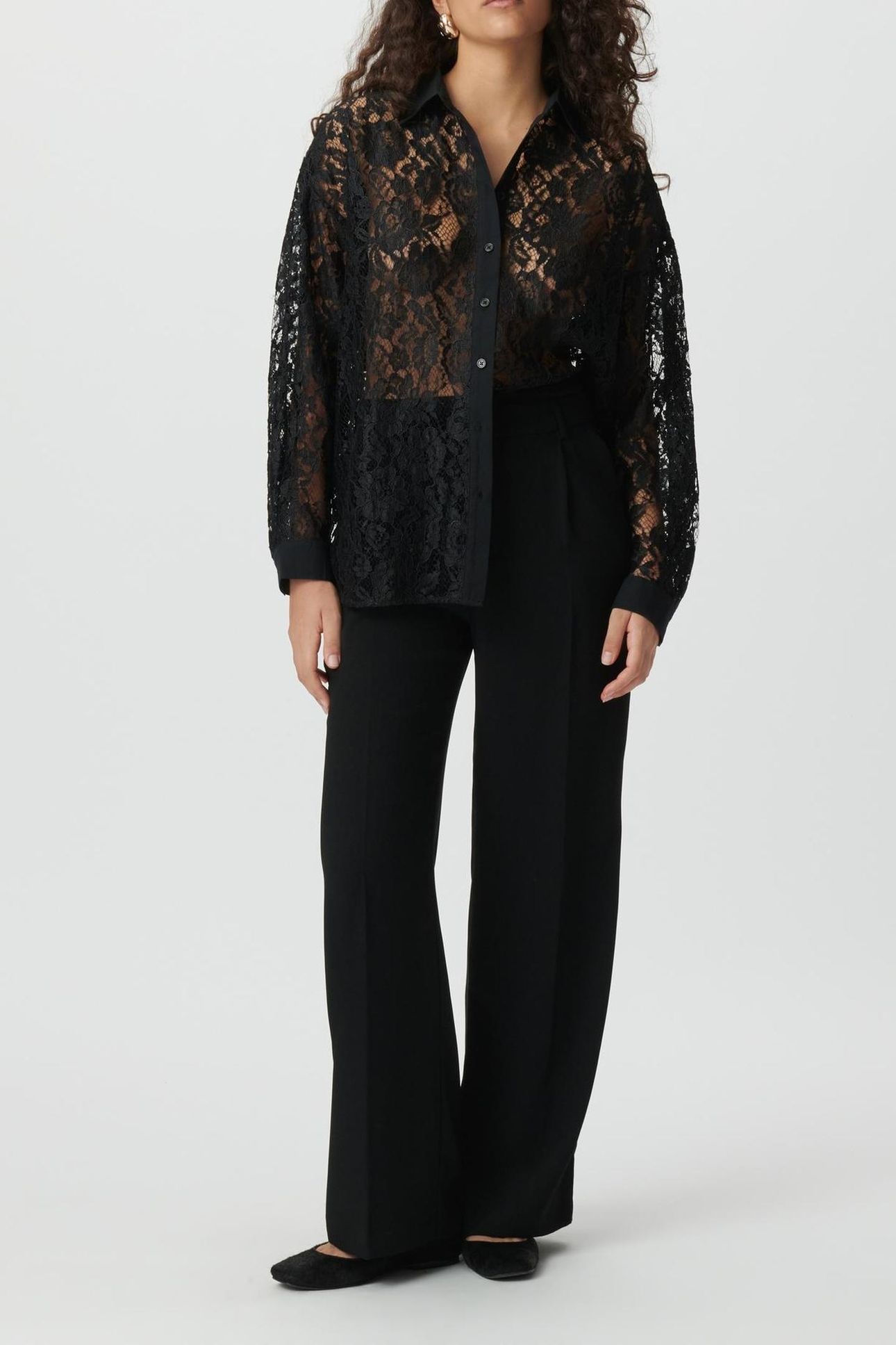 BLACK LACE OVERSIZED LONG-SLEEVE SHIRT 3