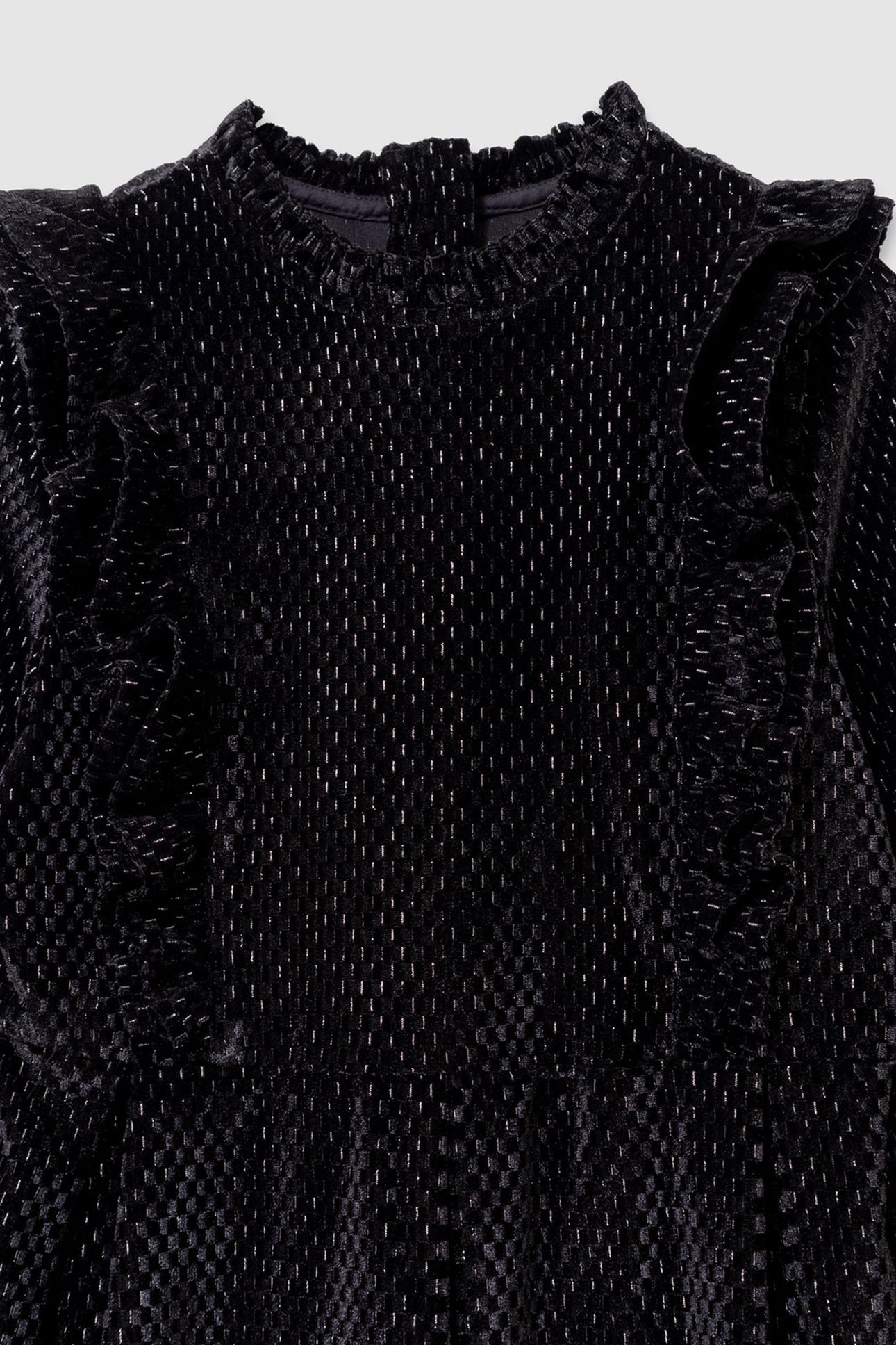 GIRL'S BLACK VELVET DRESS WITH RUFFLE DETAIL 3