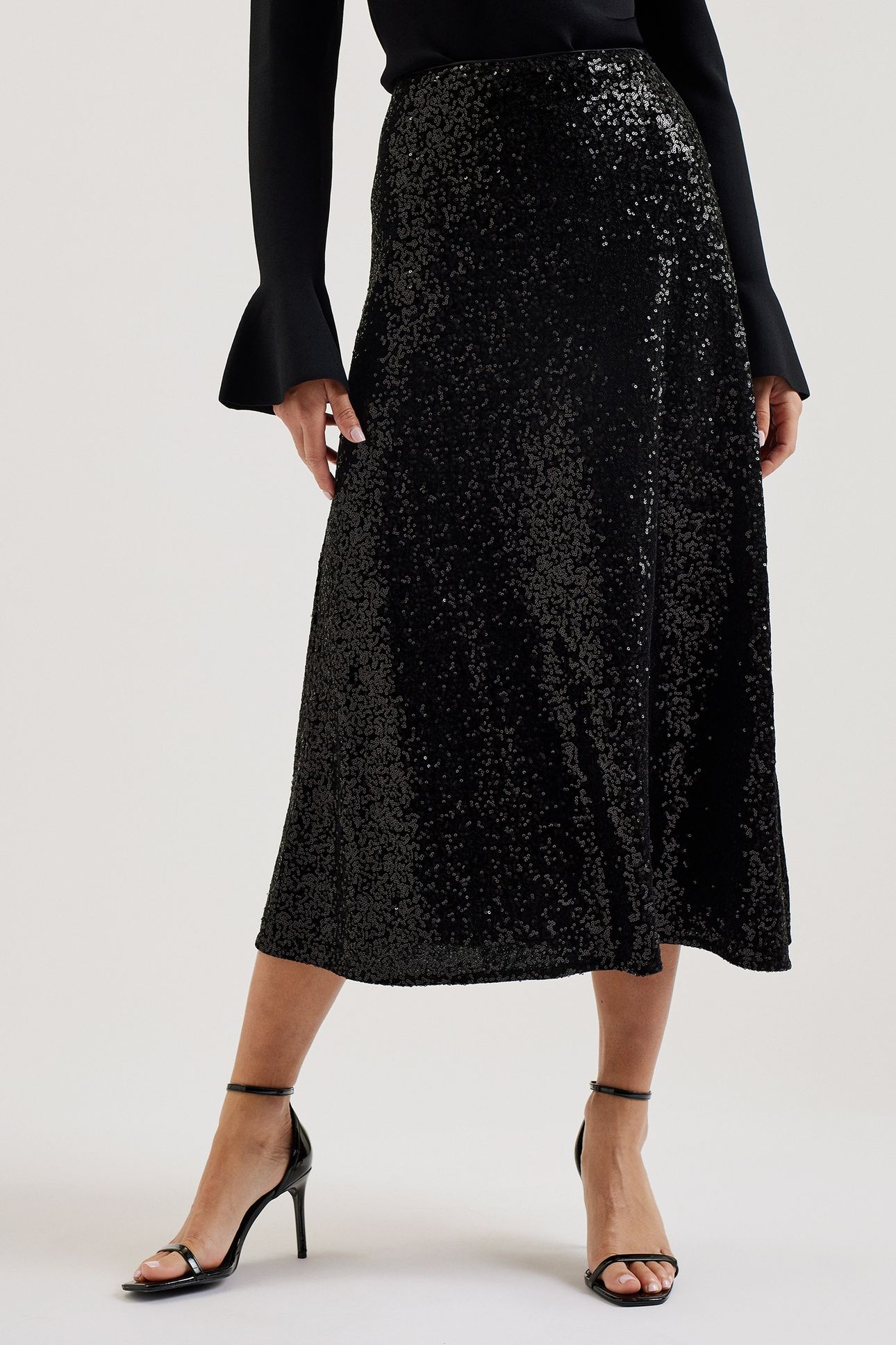 WMS LUSA SEQUIN BIAS CUT MIDI SKIRT BLACK 2