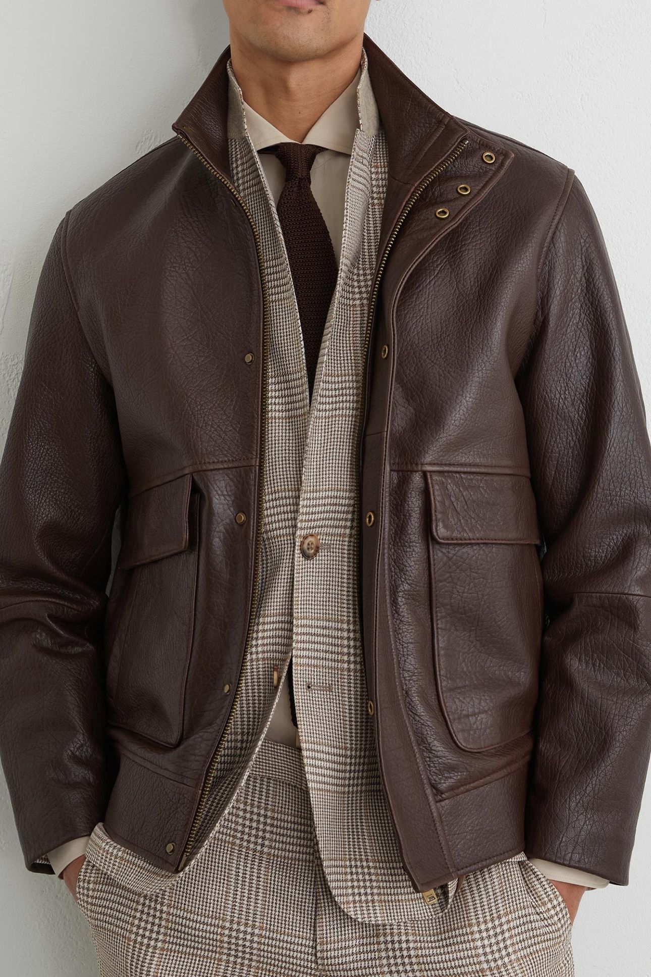 SB 2B NOTCH PRINCE OF WALES CHECK BLAZER OATMEAL BROWN 1