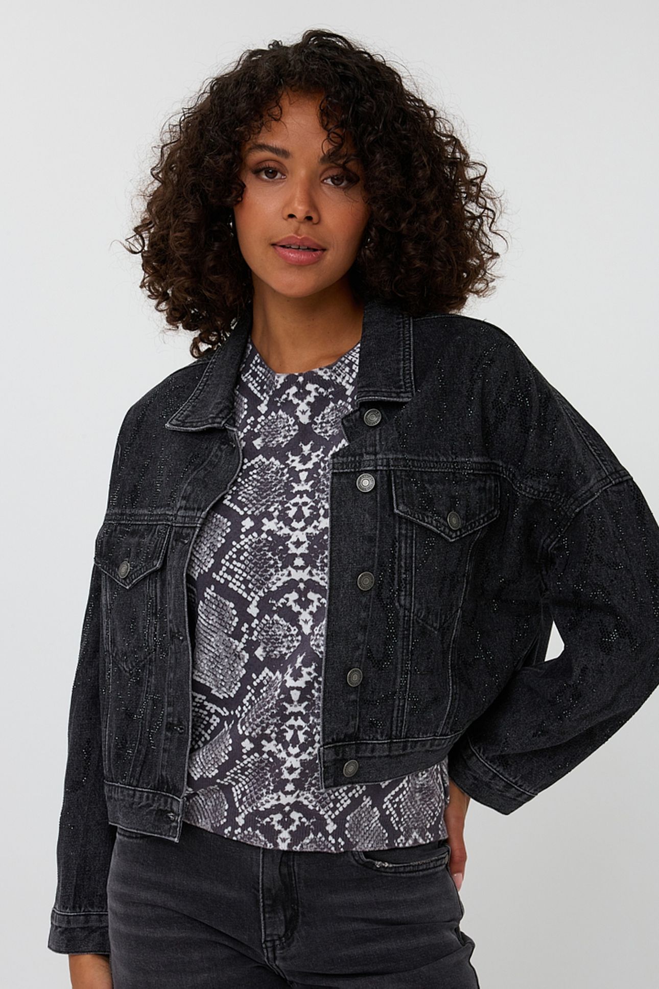 JACKET DENIM RHINESTONES DARK GREY 1