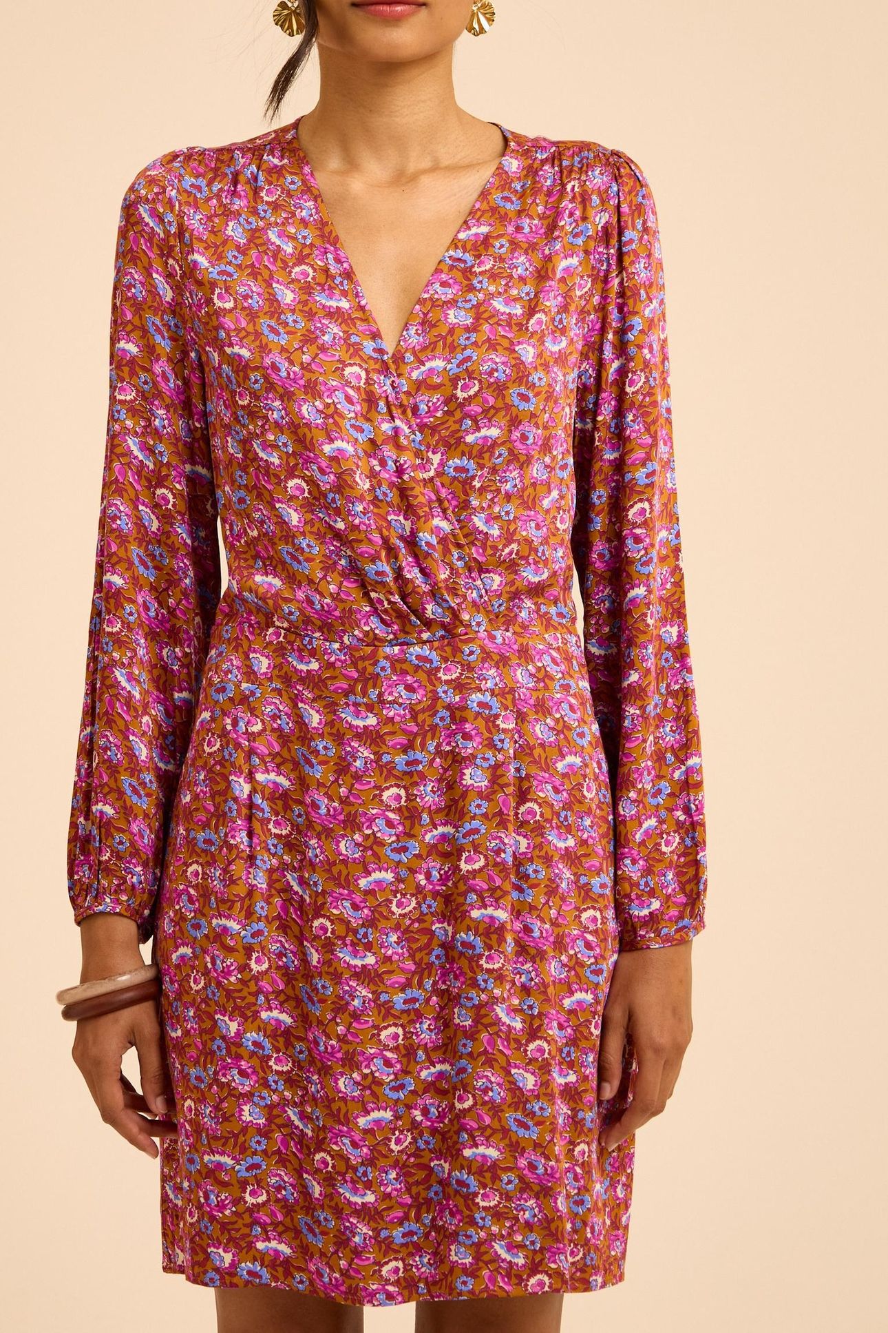 CAMEL DRESS WITH ANEMONE PRINT 1