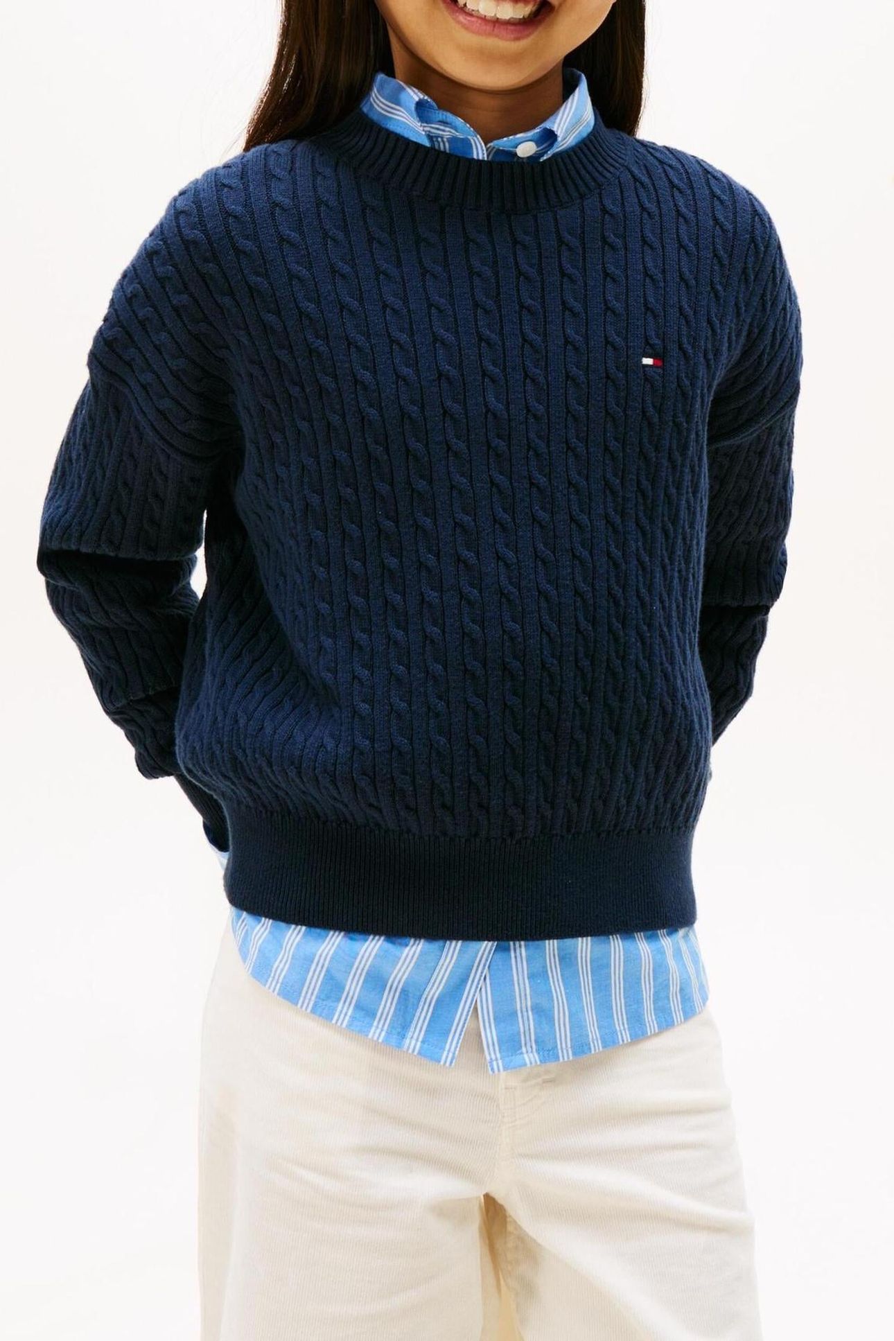 GIRLS CABLE KNIT SWEATER DARK BLUE 7