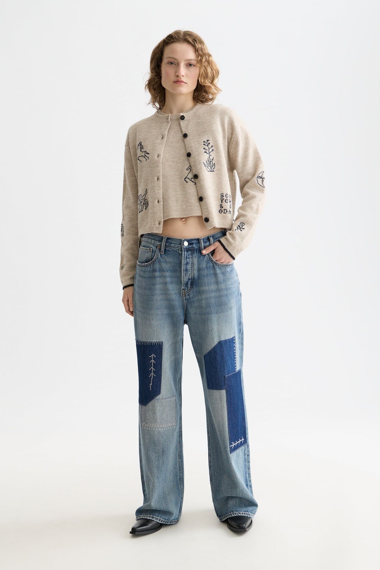 EMBROIDERED CREW NECK CARDIGAN OATMEAL MELANGE 3