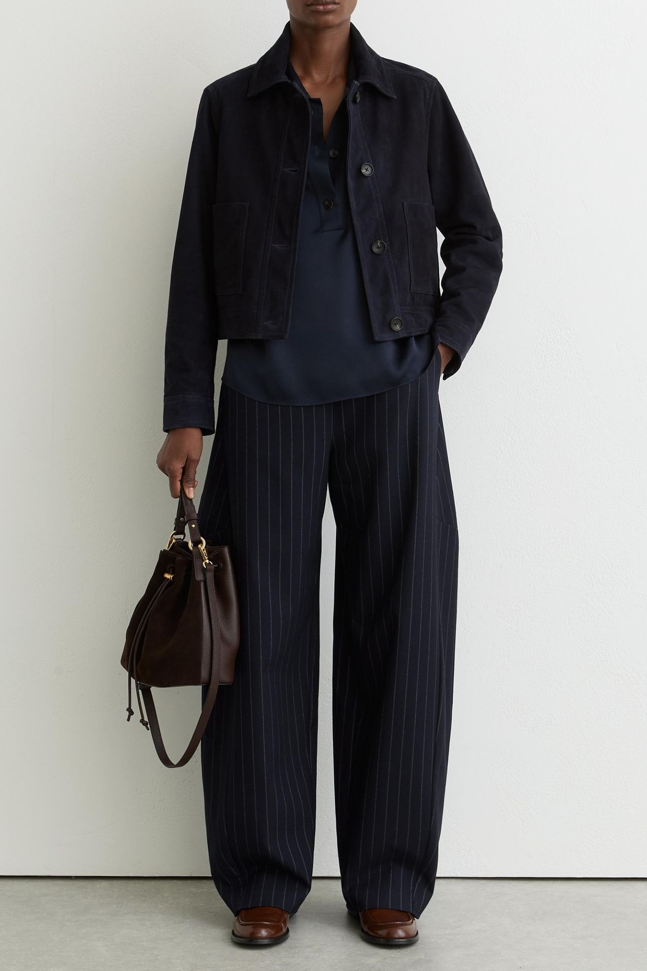 BARREL LEG PINSTRIPE TROUSER NAVY 1