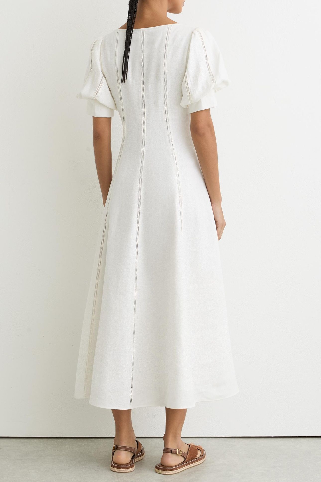 SHORT SLEEVE LINEN MIDI DRESS IVORY 2