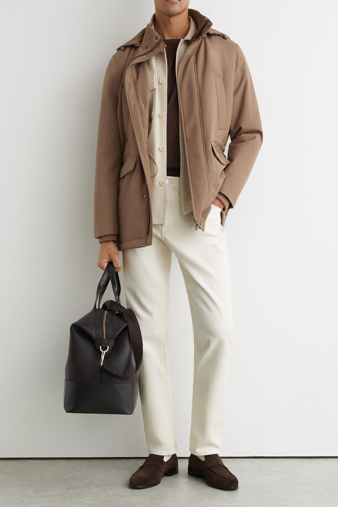 HOODED ZIP THROUGH PADDED COAT LIGHT BROWN 1