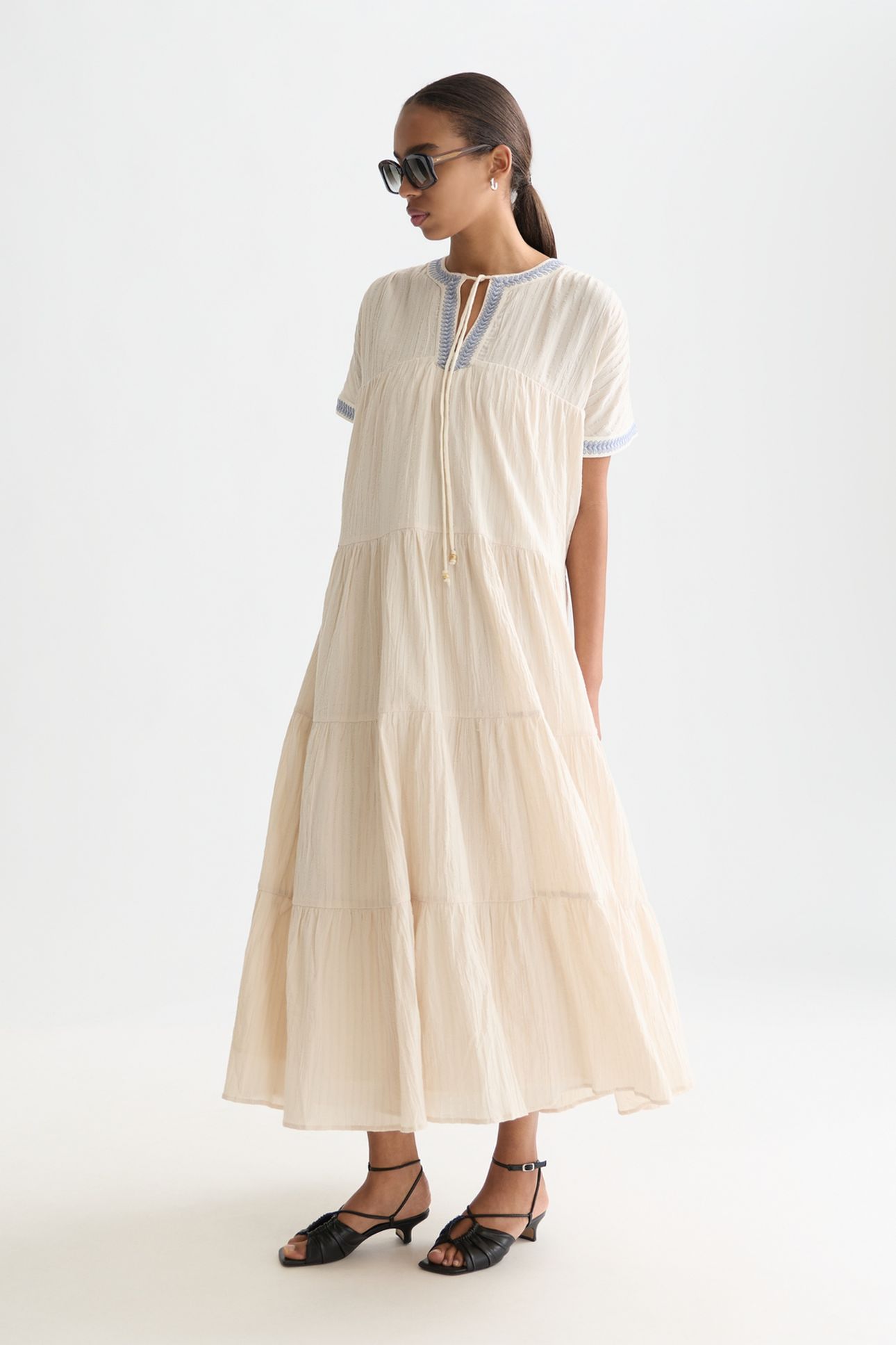 COTTON CREPE ANKLE LENGTH CAFTAN DRESS FOG 3